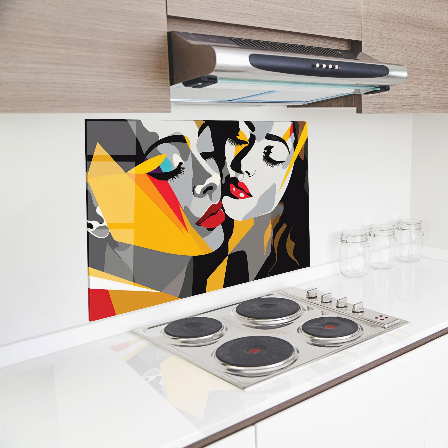 Panel Szklany do Kuchni Grey Yellow Women mockup 8