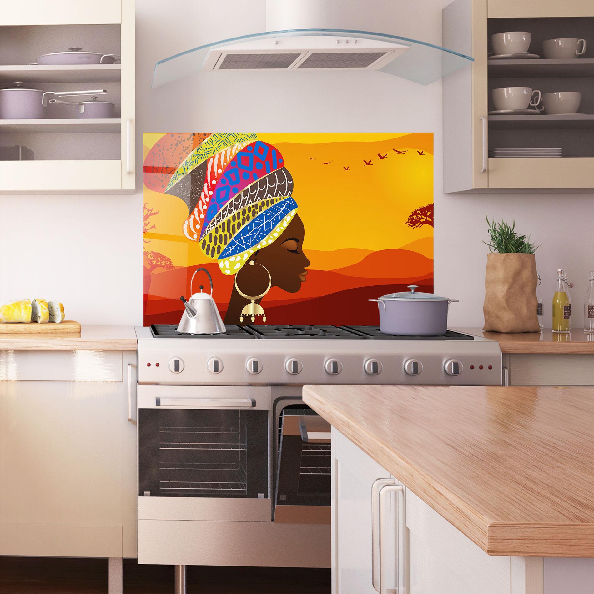Panel Szklany do Kuchni African View Woman mockup 1