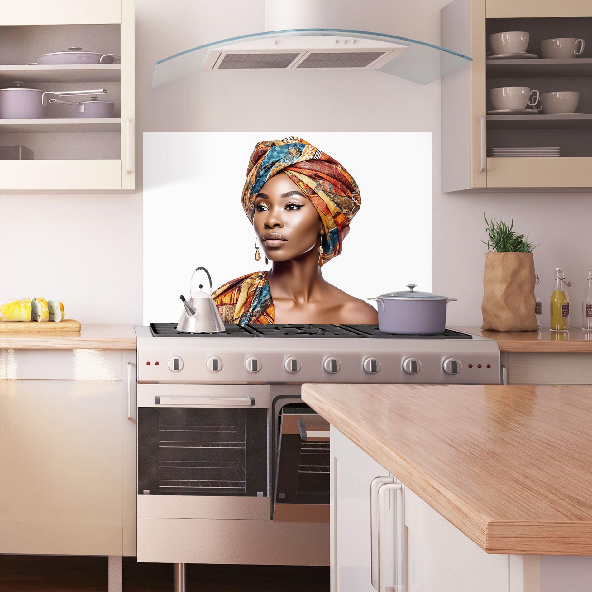 Panel Szklany do Kuchni African Woman Turban mockup 1