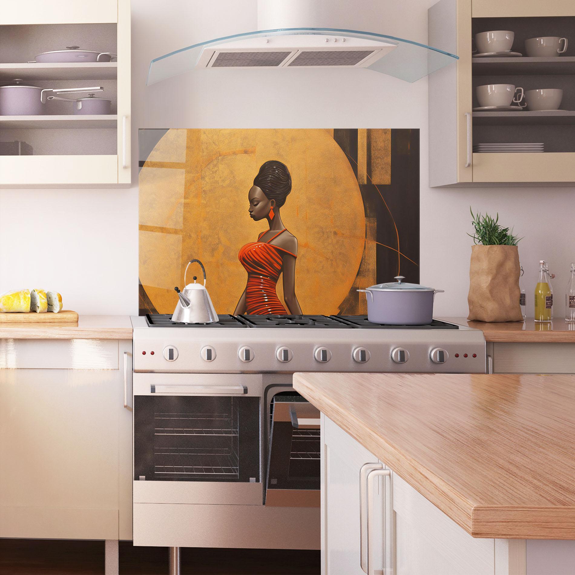 Panel Szklany do Kuchni Beautiful African Red Dress mockup 1