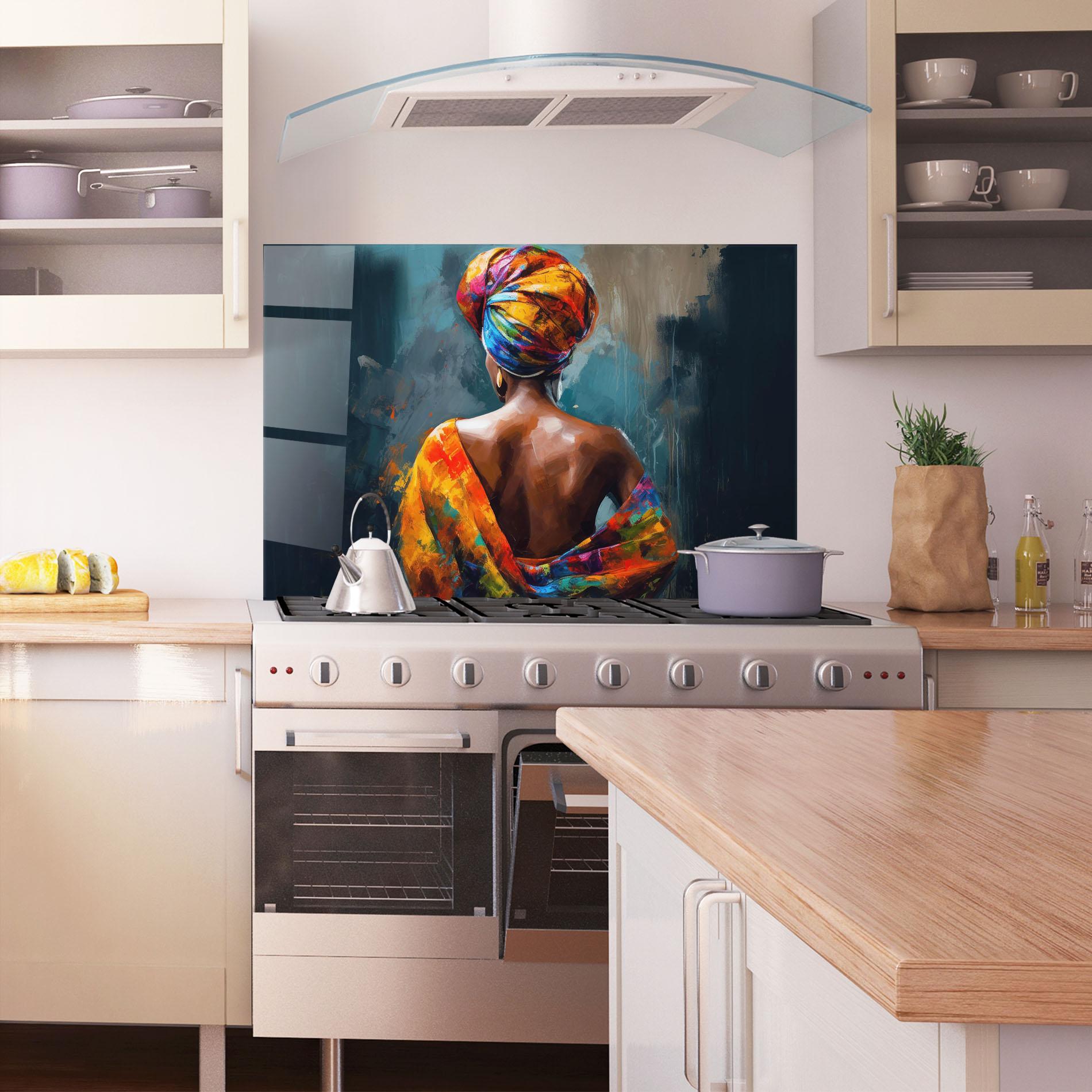 Panel Szklany do Kuchni Colorful Turban Woman mockup 1