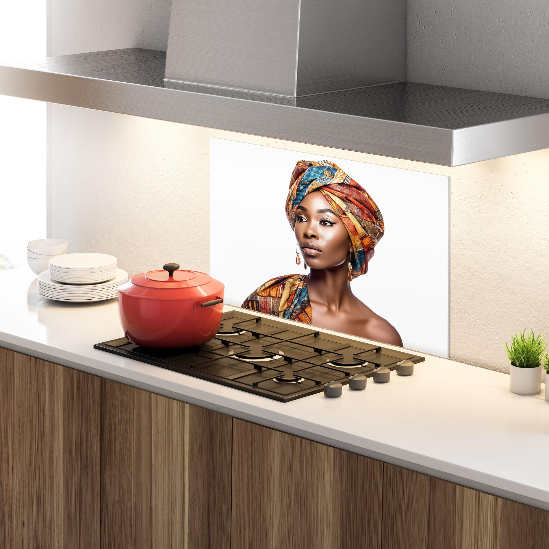 Panel Szklany do Kuchni African Woman Turban mockup 4