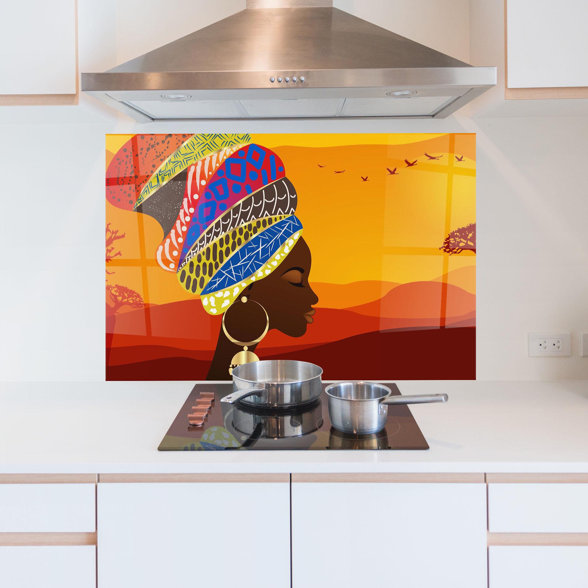 Panel Szklany do Kuchni African View Woman mockup 5