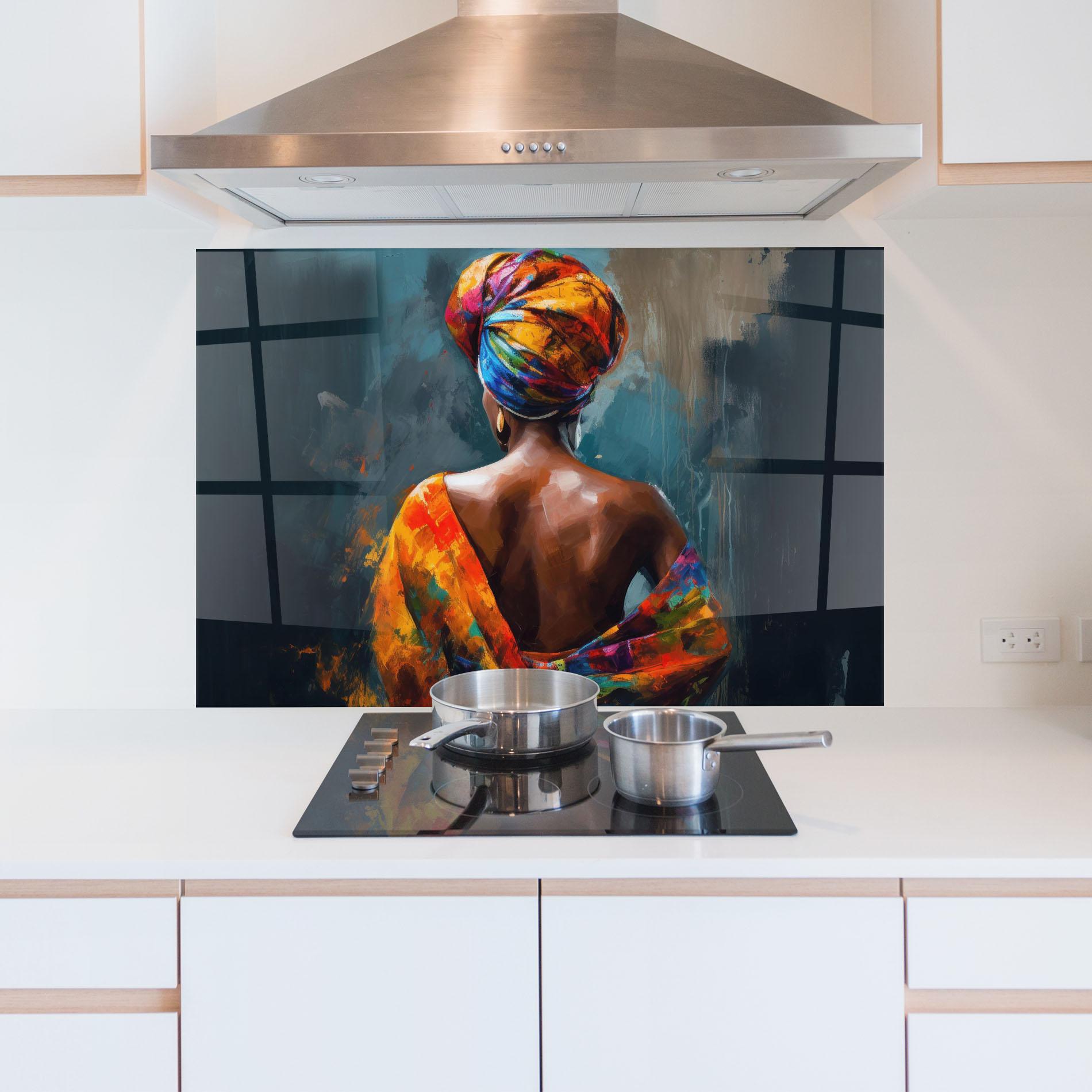 Panel Szklany do Kuchni Colorful Turban Woman mockup 5