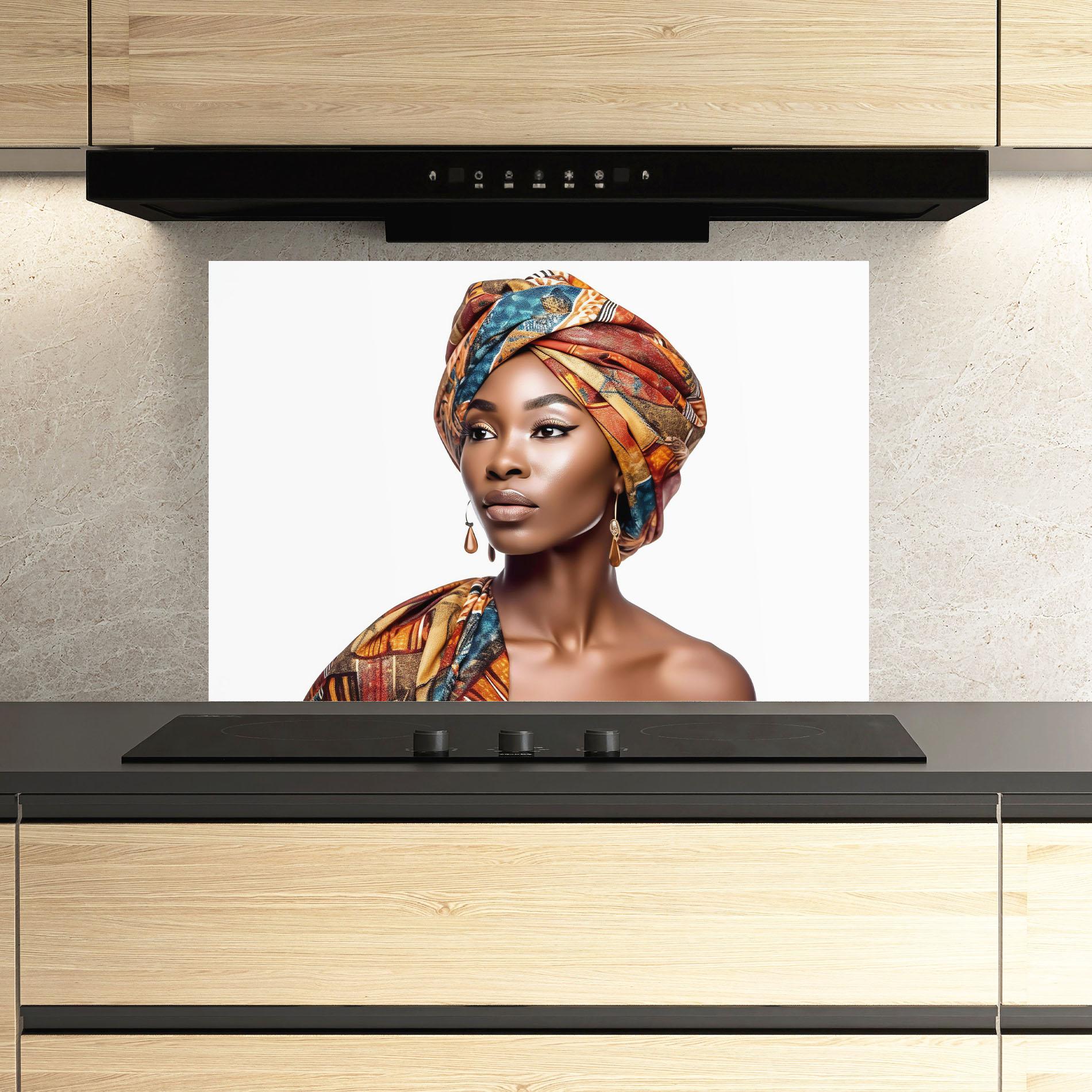 Panel Szklany do Kuchni African Woman Turban mockup 3