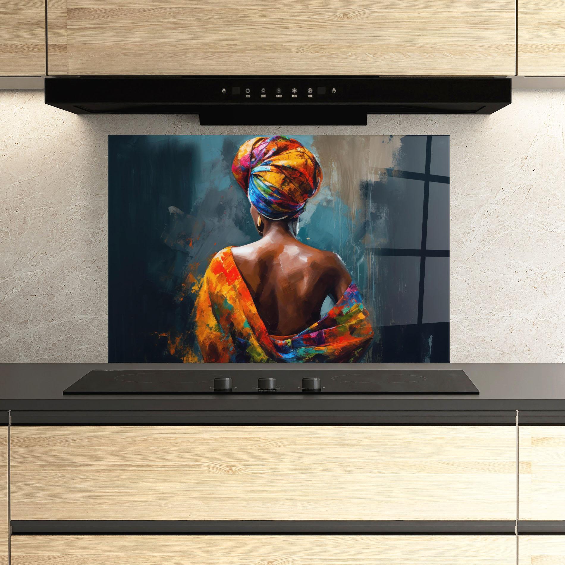 Panel Szklany do Kuchni Colorful Turban Woman mockup 3