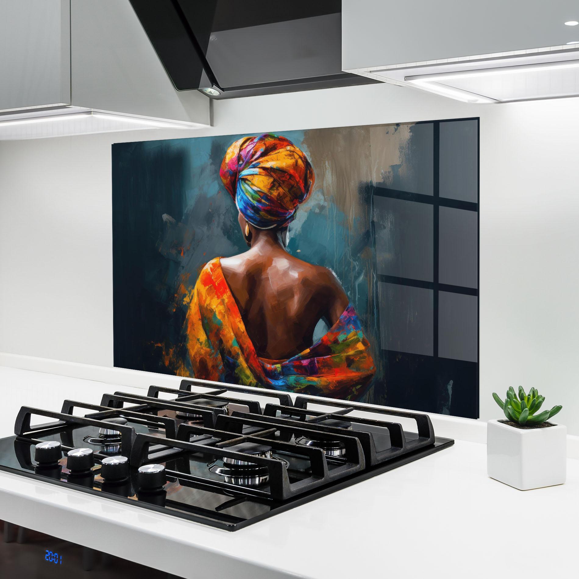 Panel Szklany do Kuchni Colorful Turban Woman mockup 6