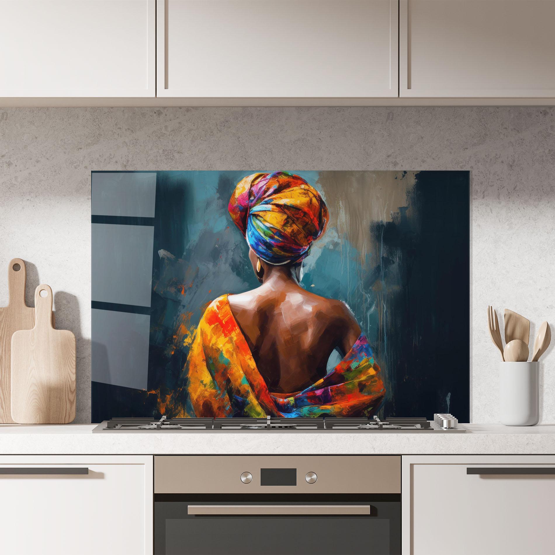 Panel Szklany do Kuchni Colorful Turban Woman mockup 7