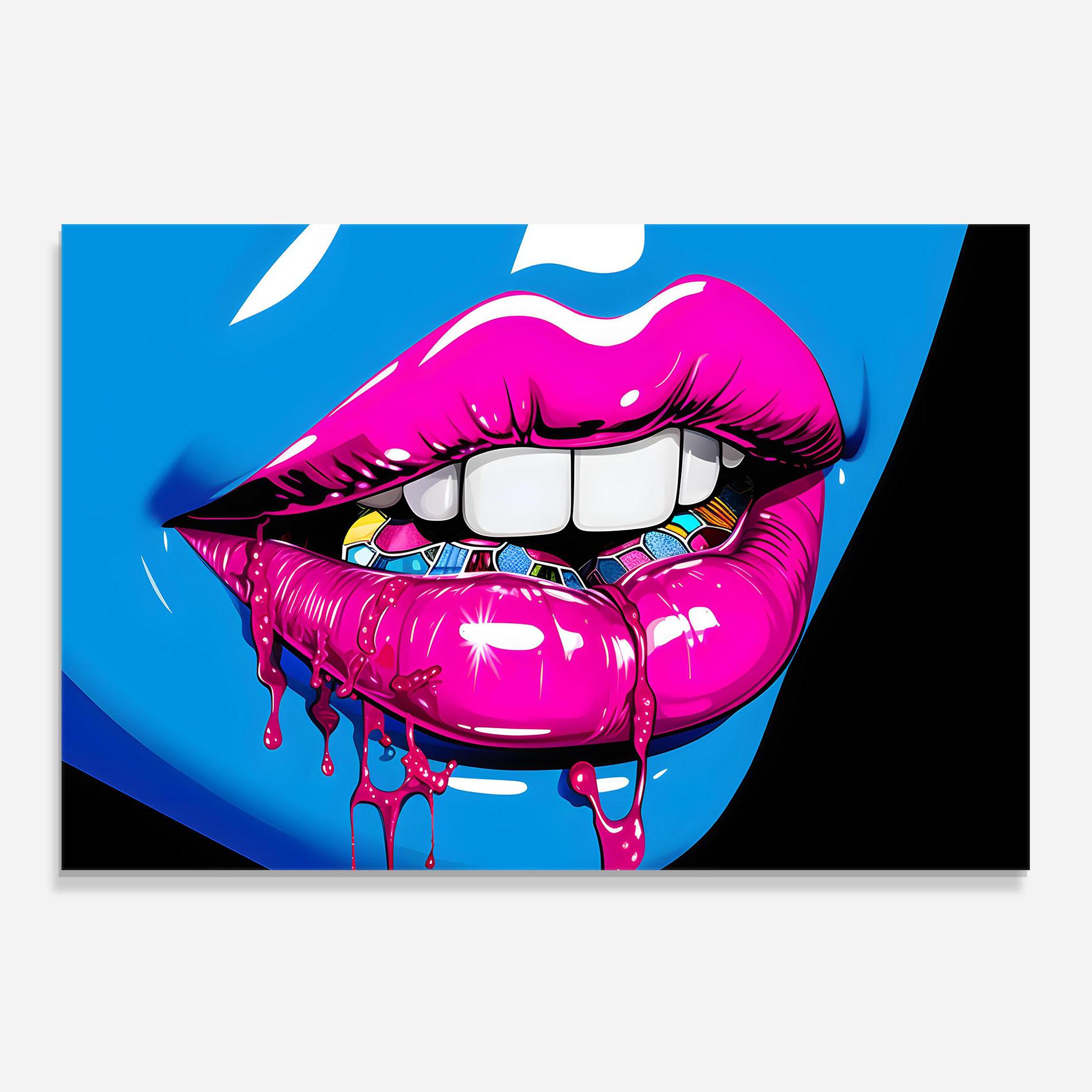 Panel Szklany do Kuchni Blue Pink Lips Art mockup 0