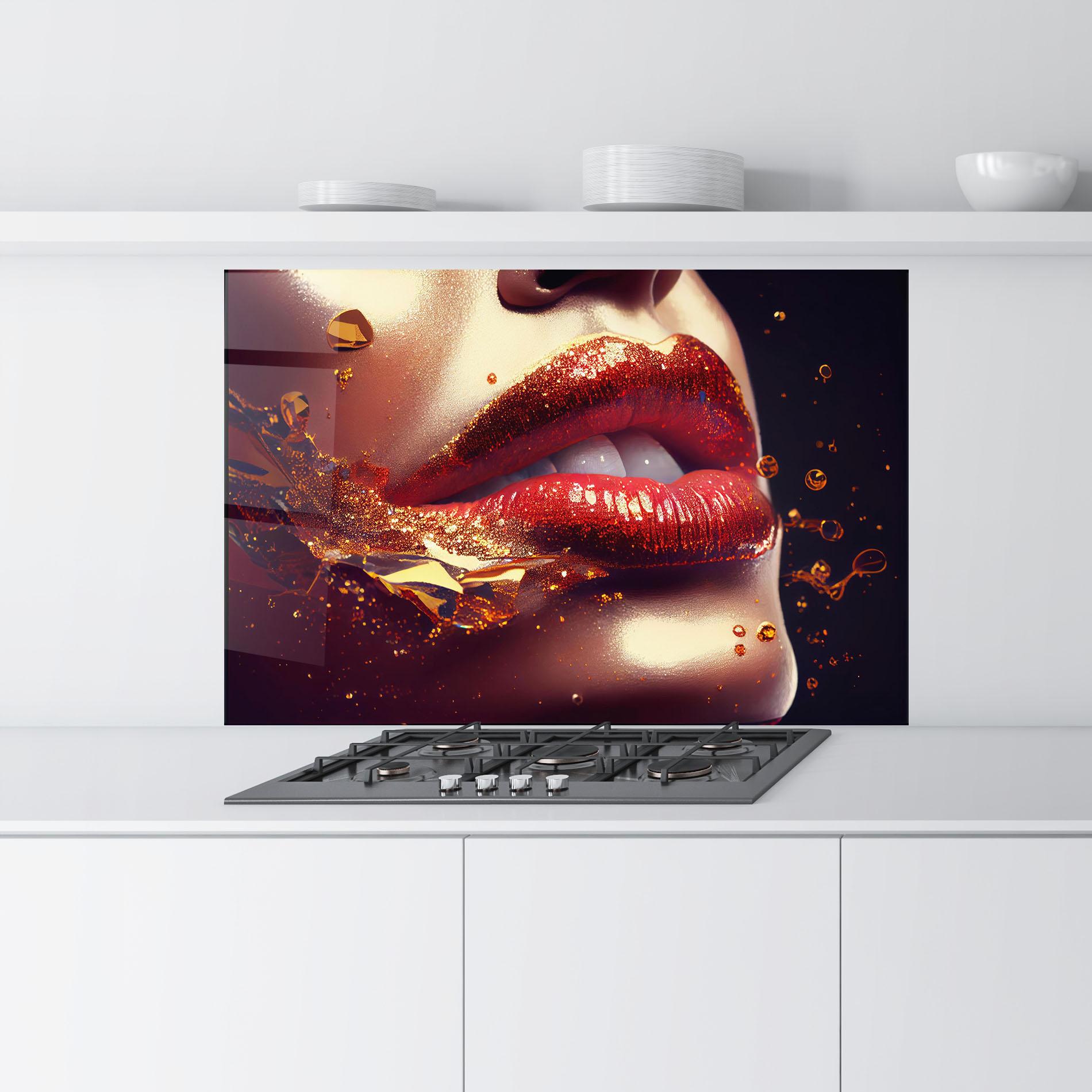 Panel Szklany do Kuchni Gold Glitter Lips mockup 9