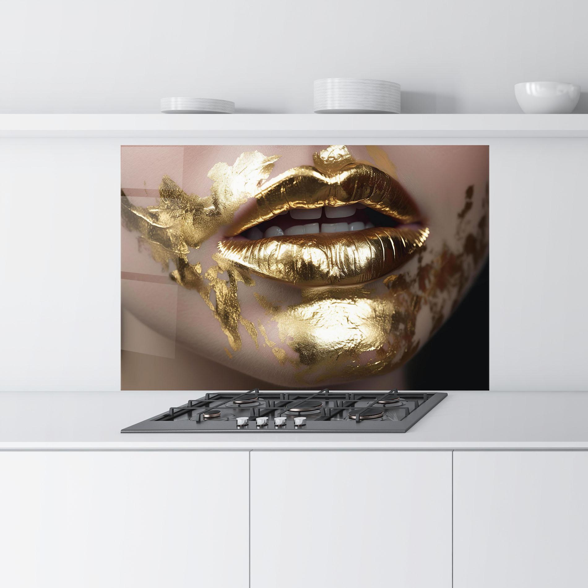 Panel Szklany do Kuchni Gold Open Lips mockup 9