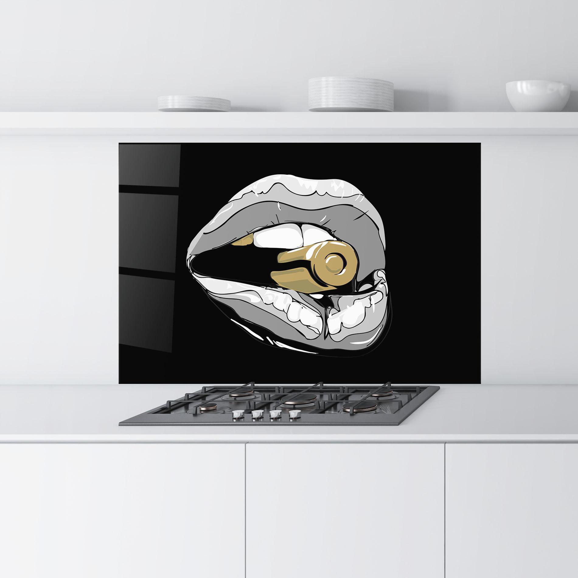 Panel Szklany do Kuchni Grey Bullet Lips mockup 9