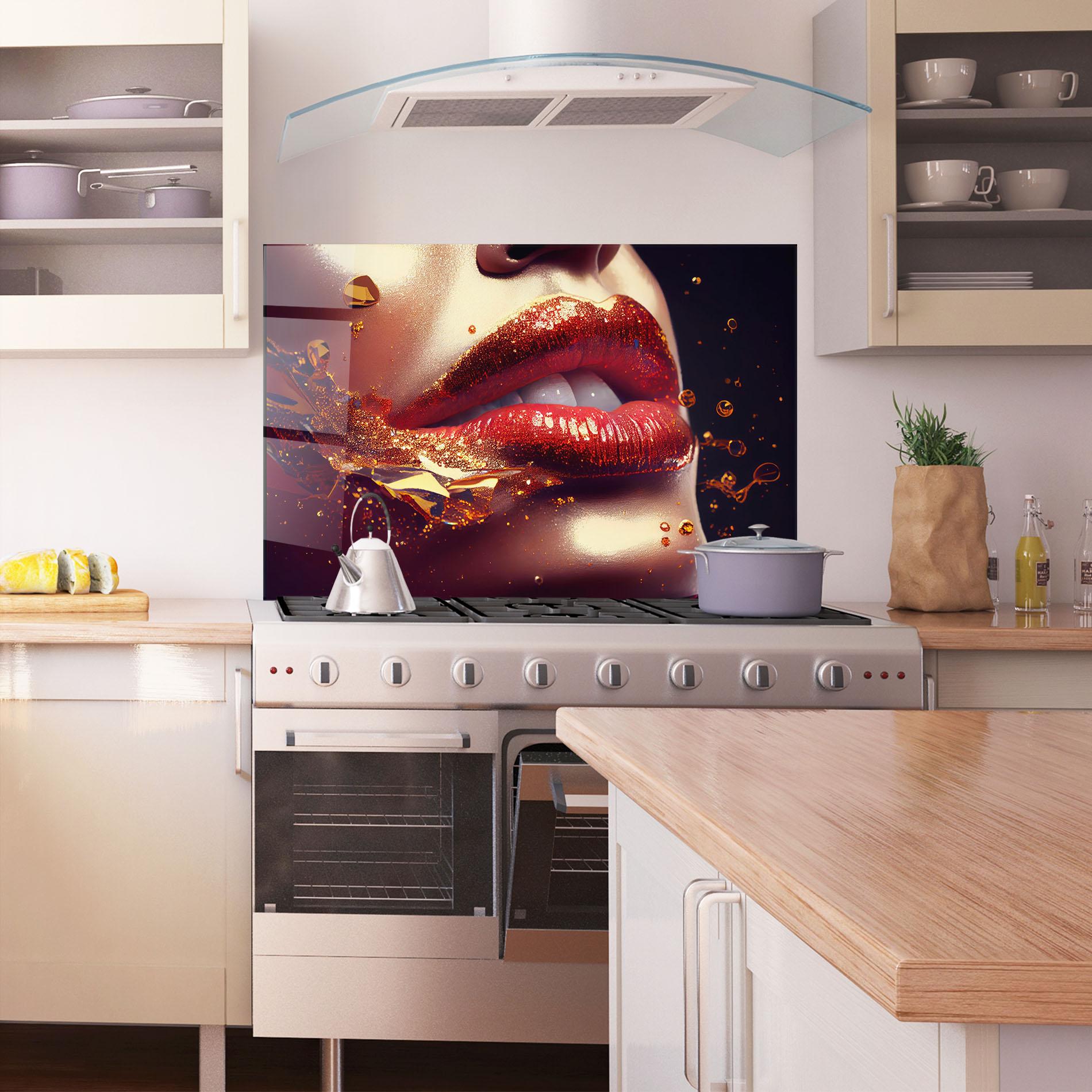 Panel Szklany do Kuchni Gold Glitter Lips mockup 1