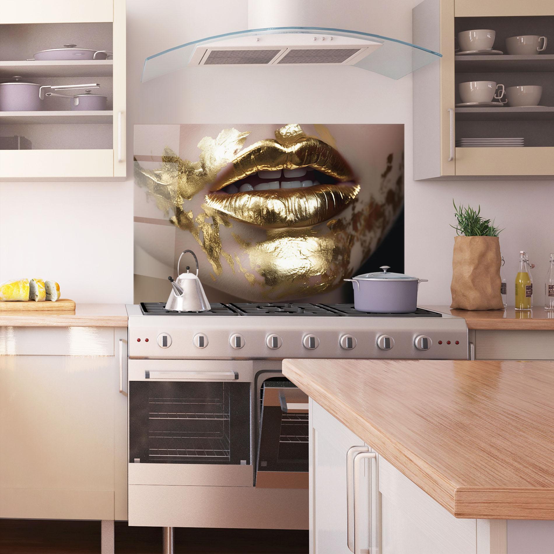 Panel Szklany do Kuchni Gold Open Lips mockup 1