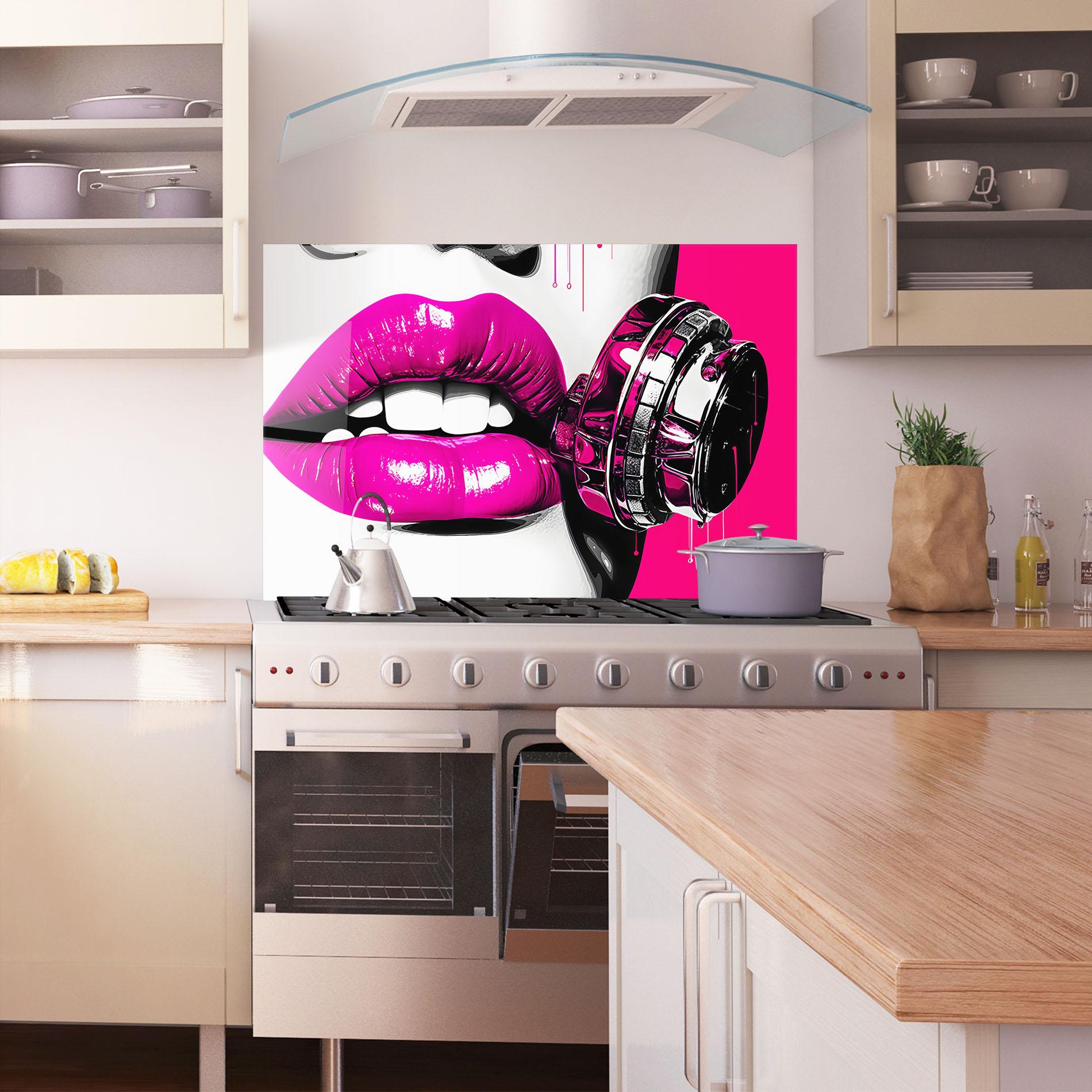 Panel Szklany do Kuchni Hot Pink Lips mockup 1