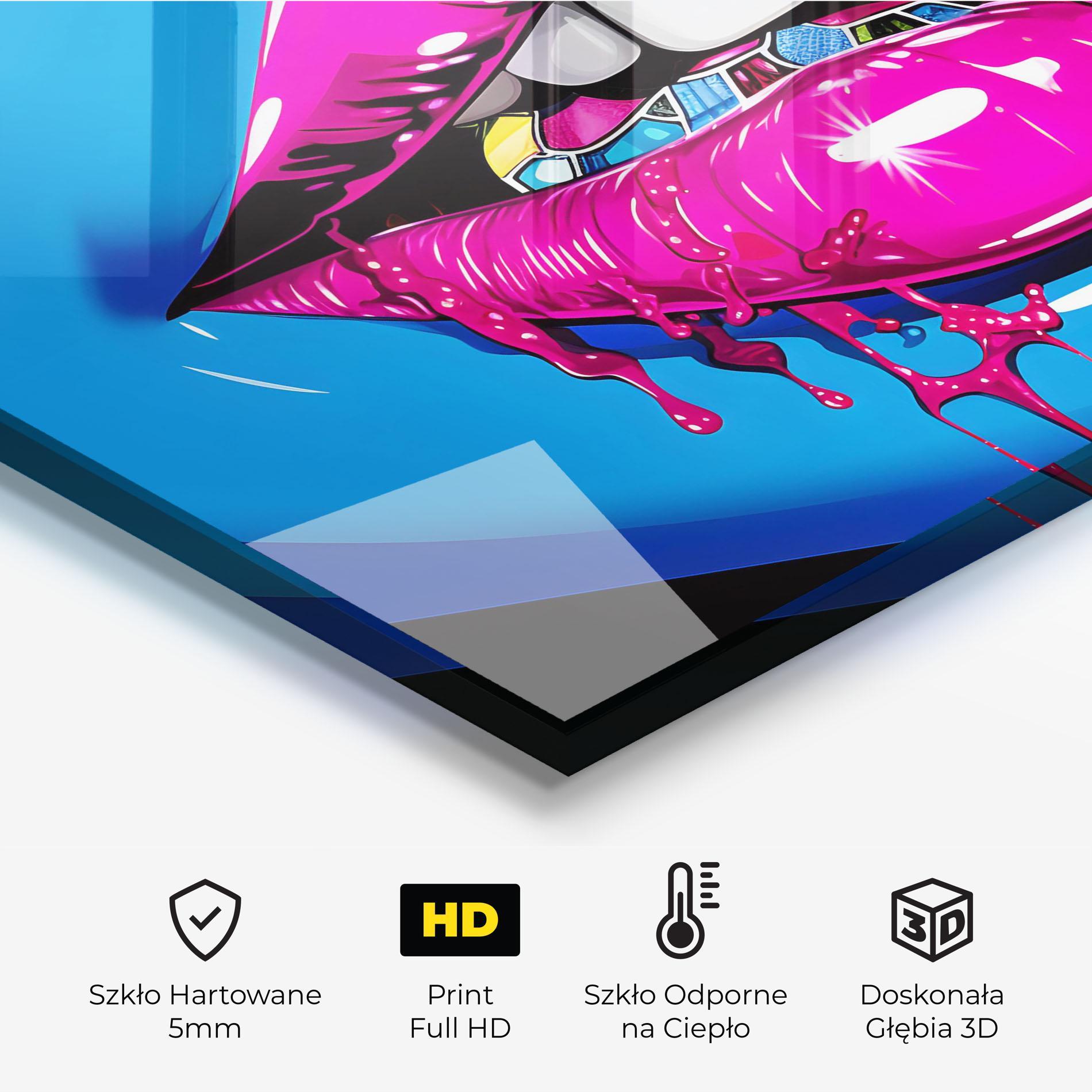Panel Szklany do Kuchni Blue Pink Lips Art mockup 2