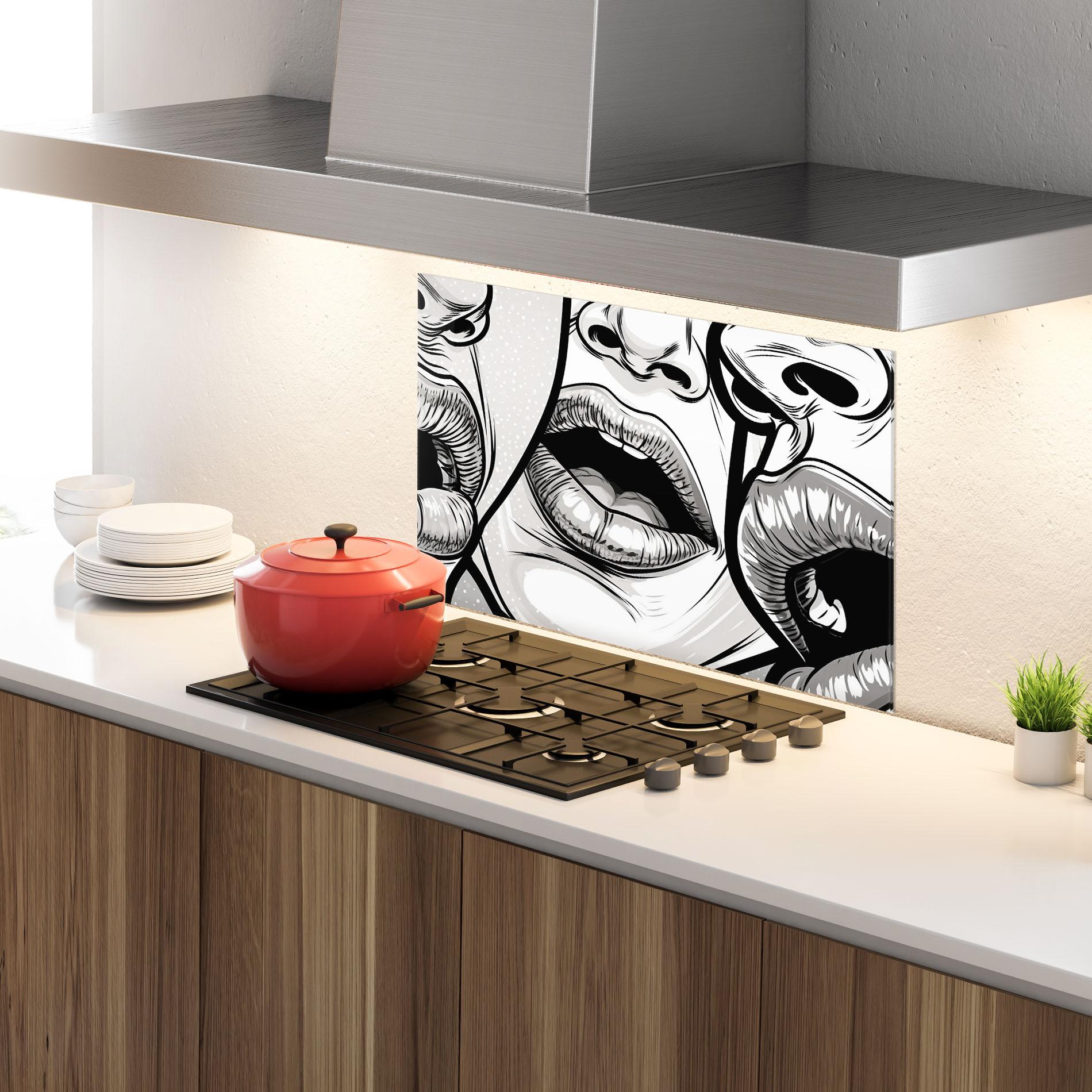 Panel Szklany do Kuchni Comic Book Lips mockup 4