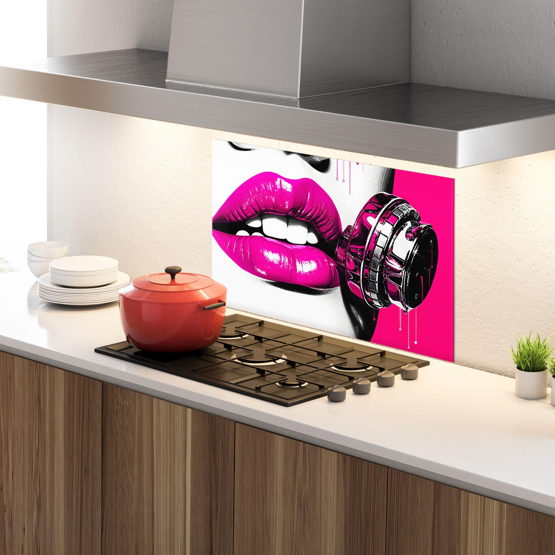 Panel Szklany do Kuchni Hot Pink Lips mockup 4