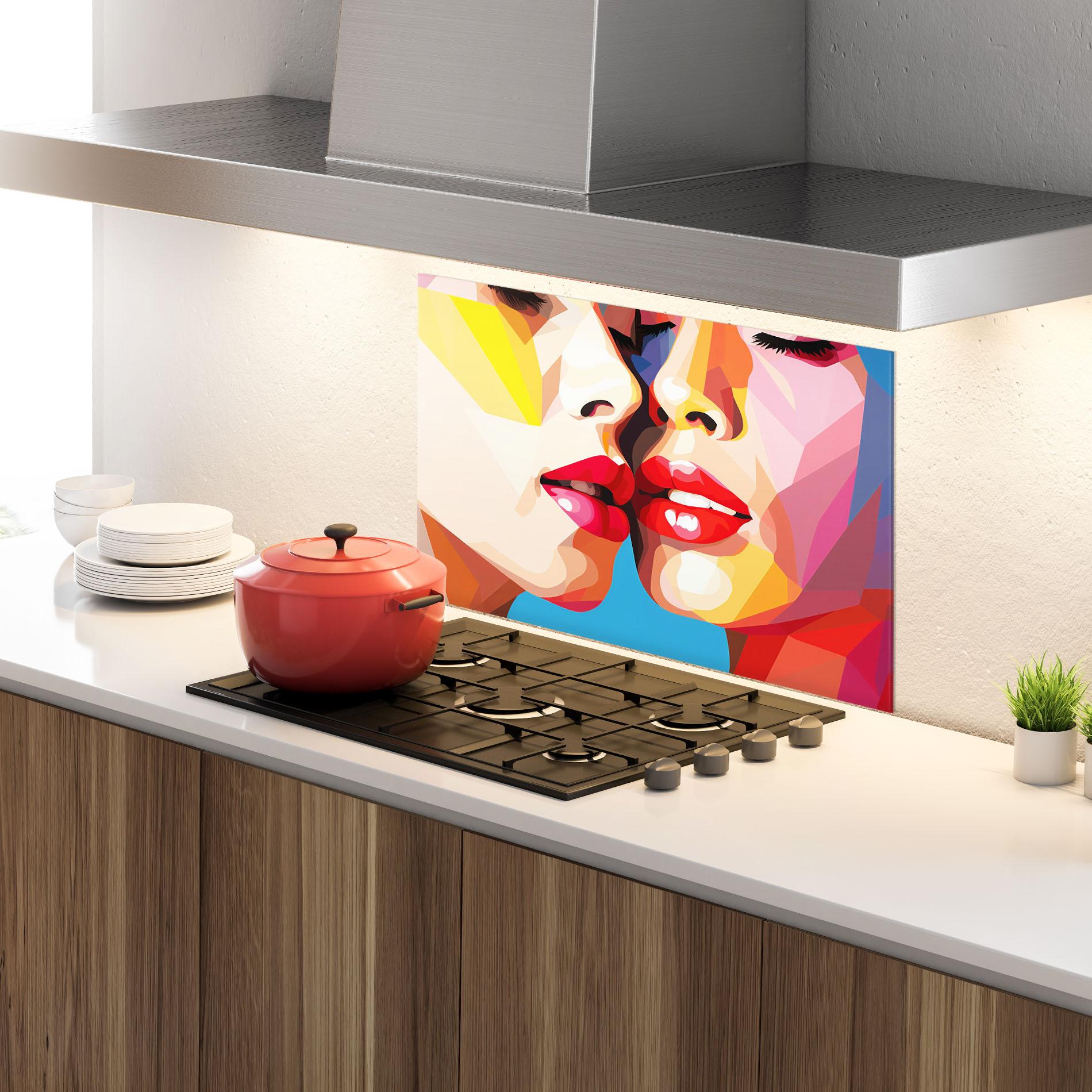 Panel Szklany do Kuchni Lips Kissing mockup 4