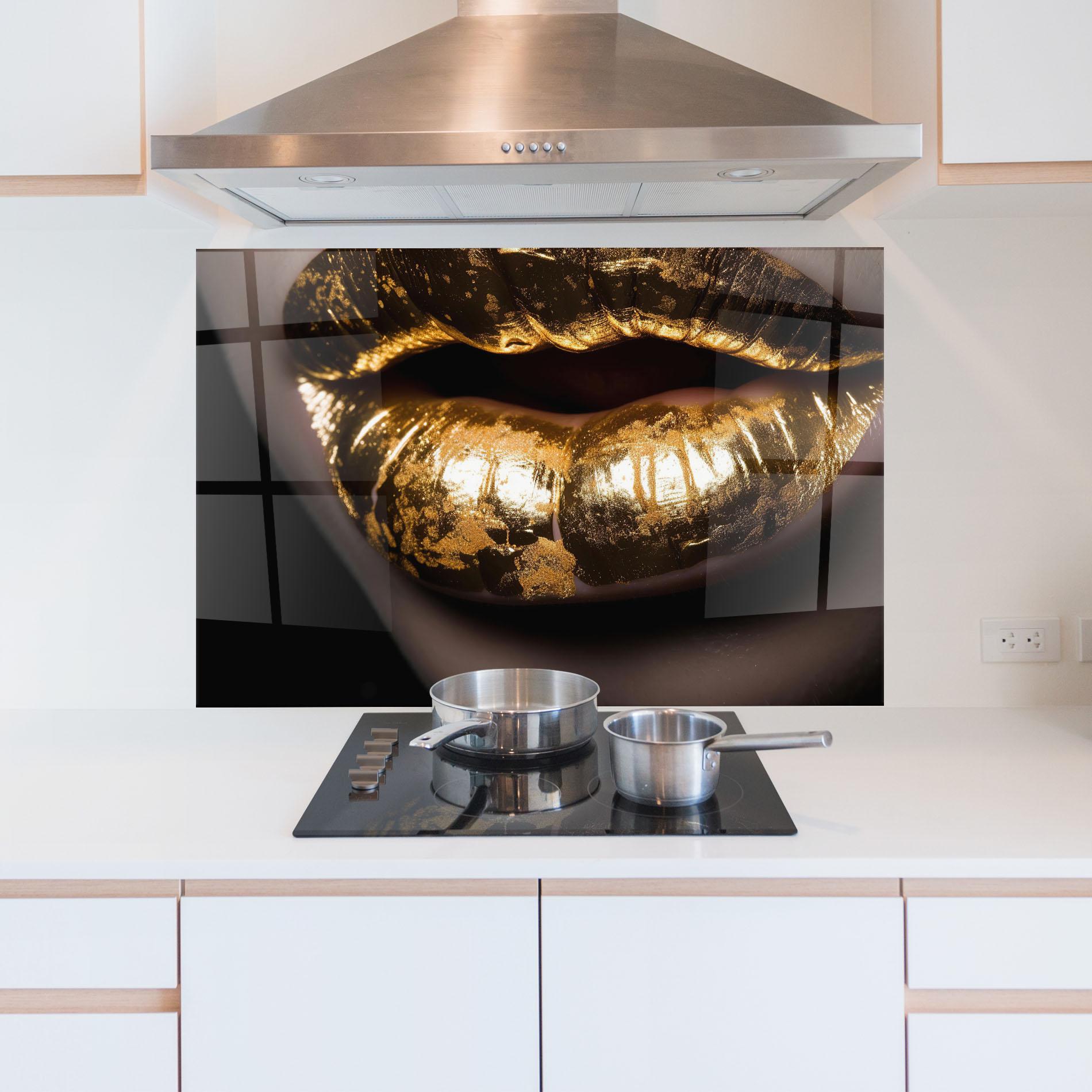 Panel Szklany do Kuchni Big Gold Lips mockup 5