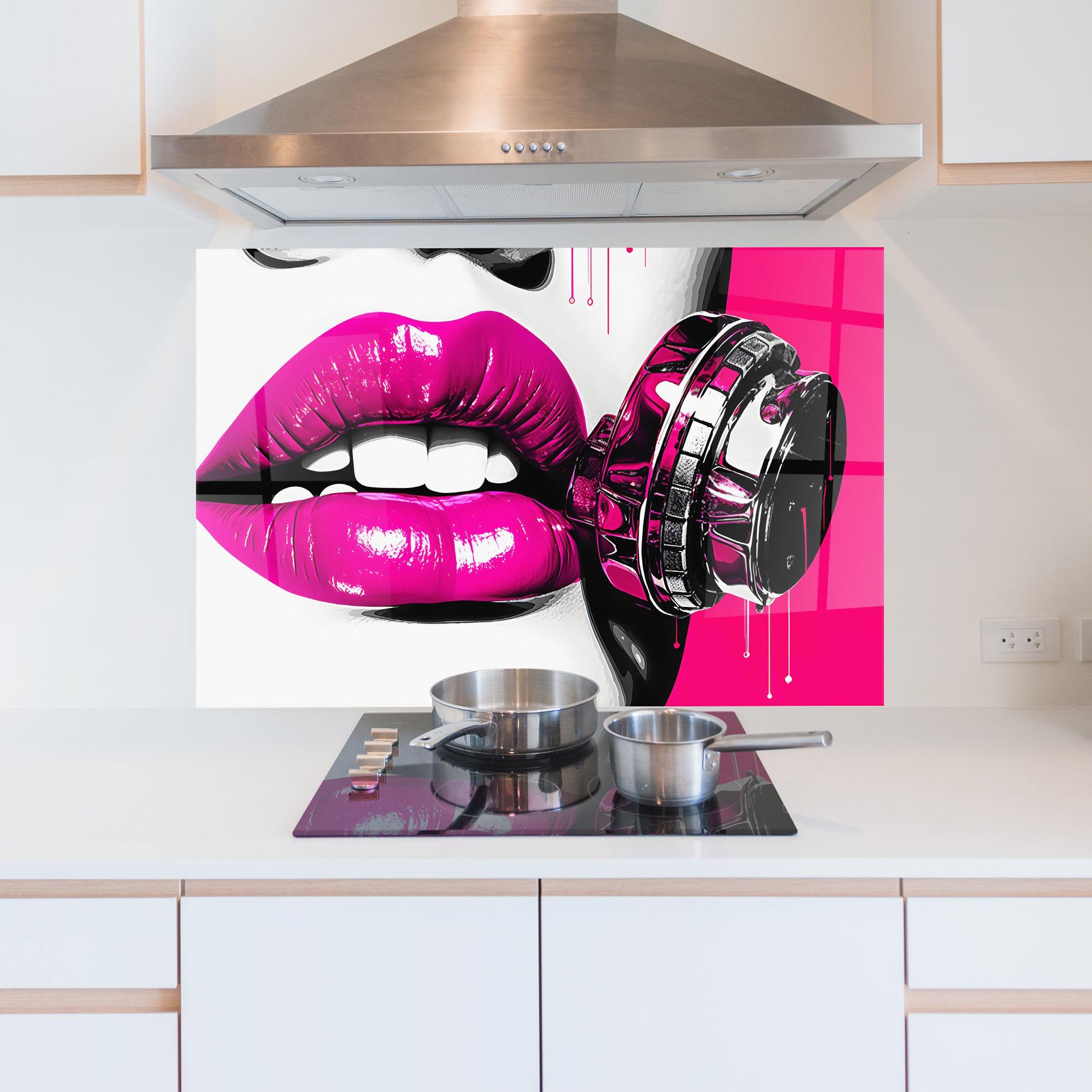 Panel Szklany do Kuchni Hot Pink Lips mockup 5