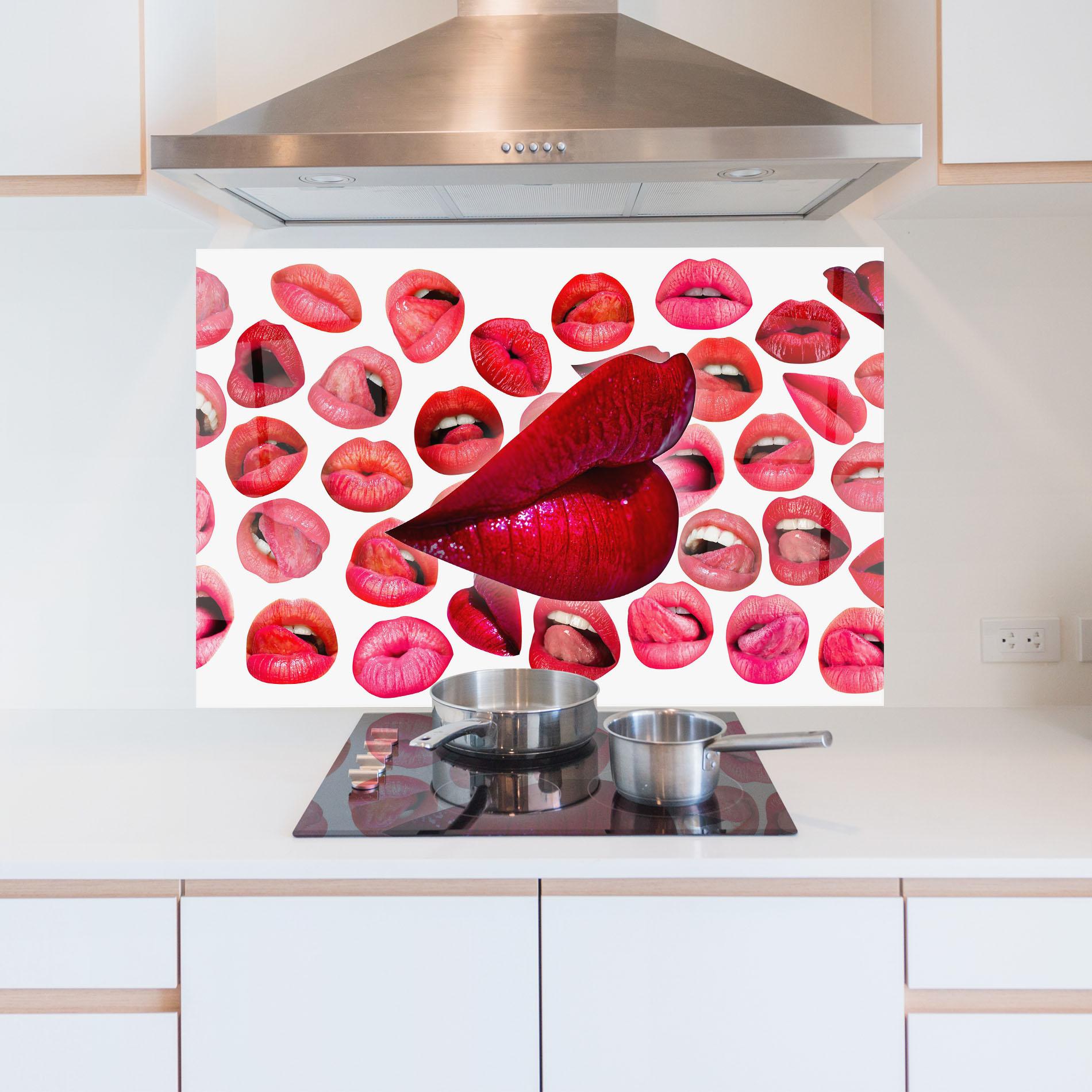 Panel Szklany do Kuchni Red Lip Female mockup 5