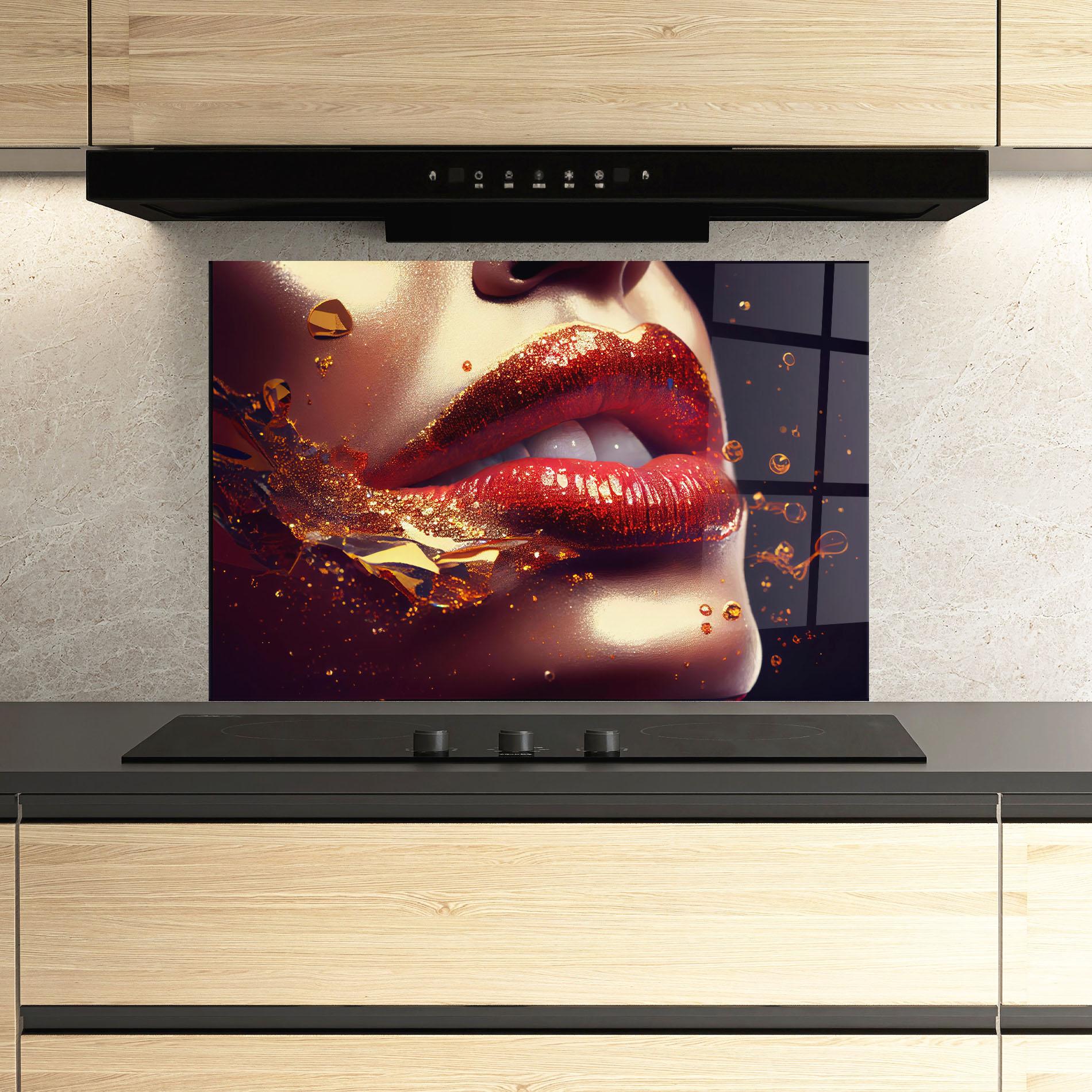 Panel Szklany do Kuchni Gold Glitter Lips mockup 3