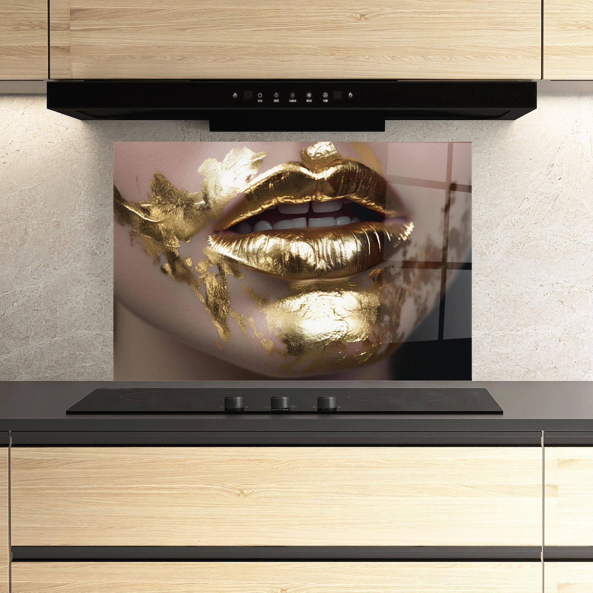 Panel Szklany do Kuchni Gold Open Lips mockup 3