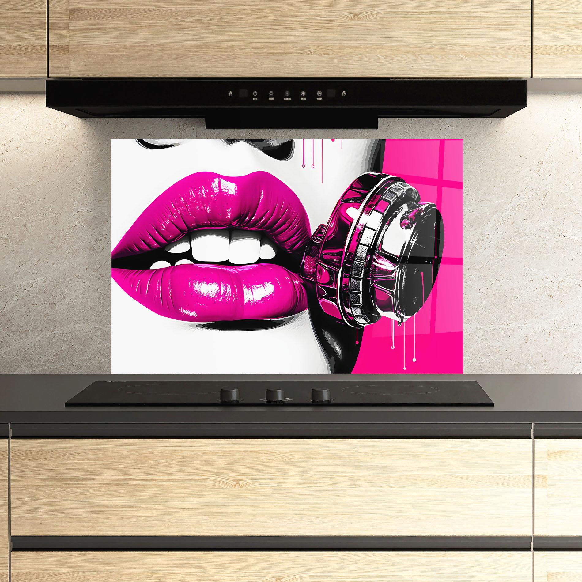 Panel Szklany do Kuchni Hot Pink Lips mockup 3