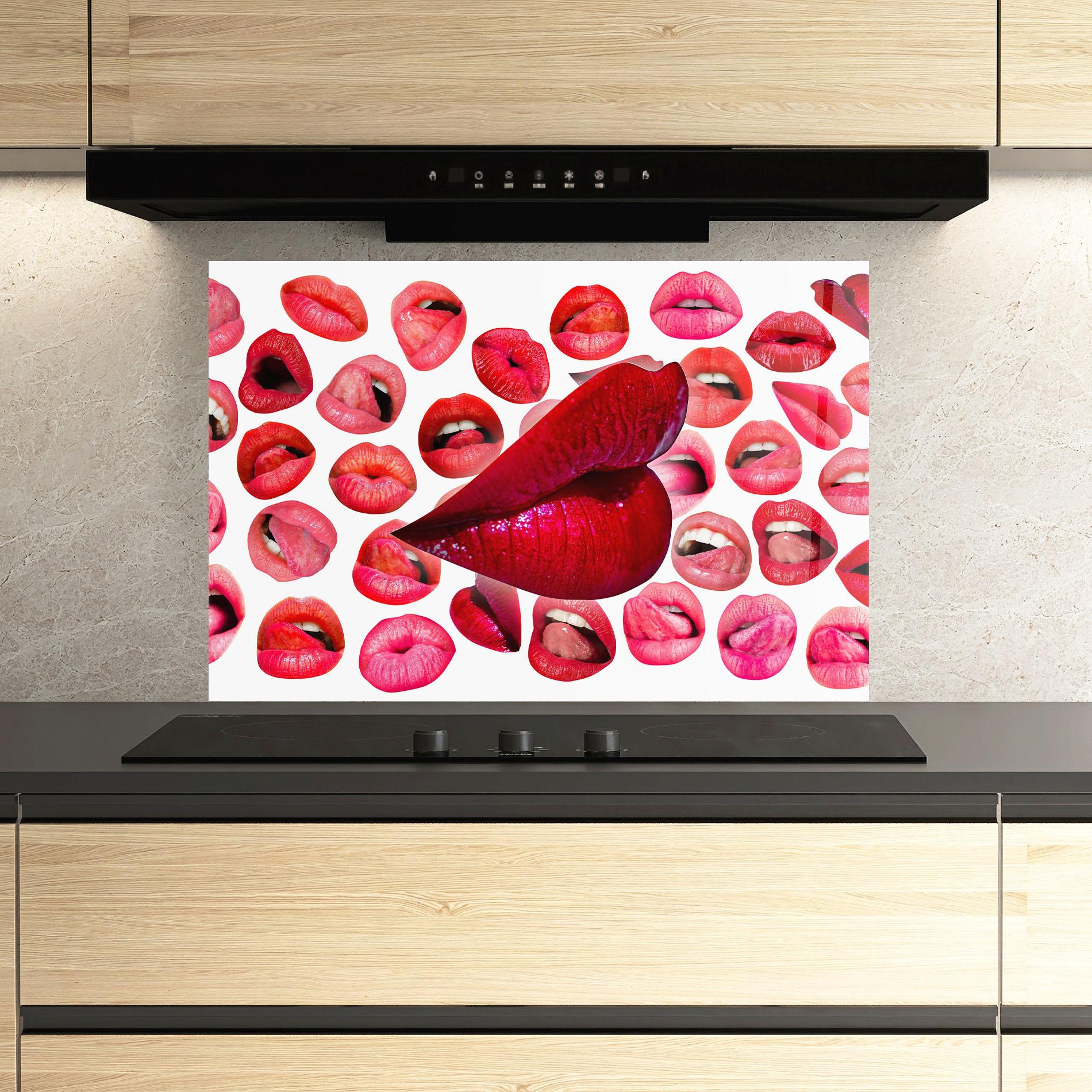 Panel Szklany do Kuchni Red Lip Female mockup 3
