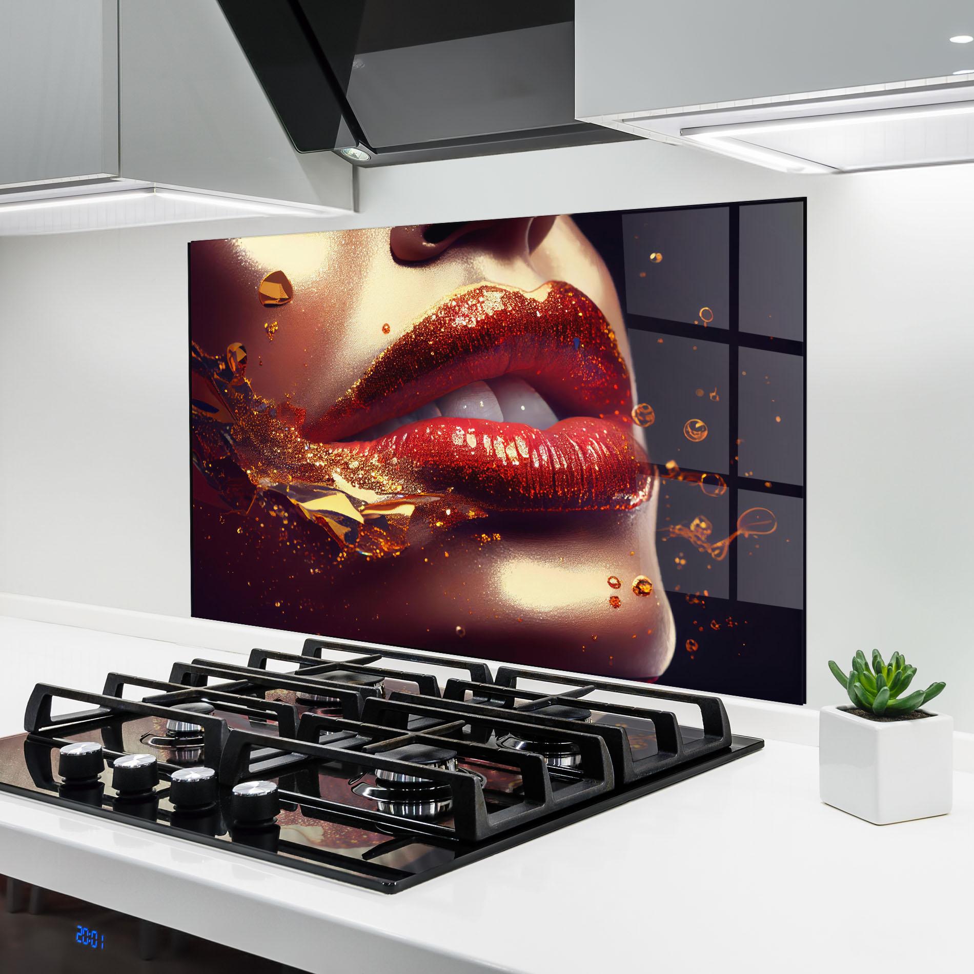 Panel Szklany do Kuchni Gold Glitter Lips mockup 6