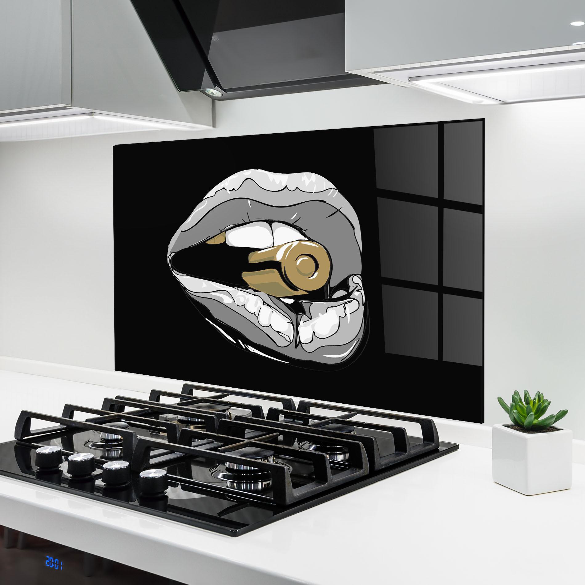 Panel Szklany do Kuchni Grey Bullet Lips mockup 6