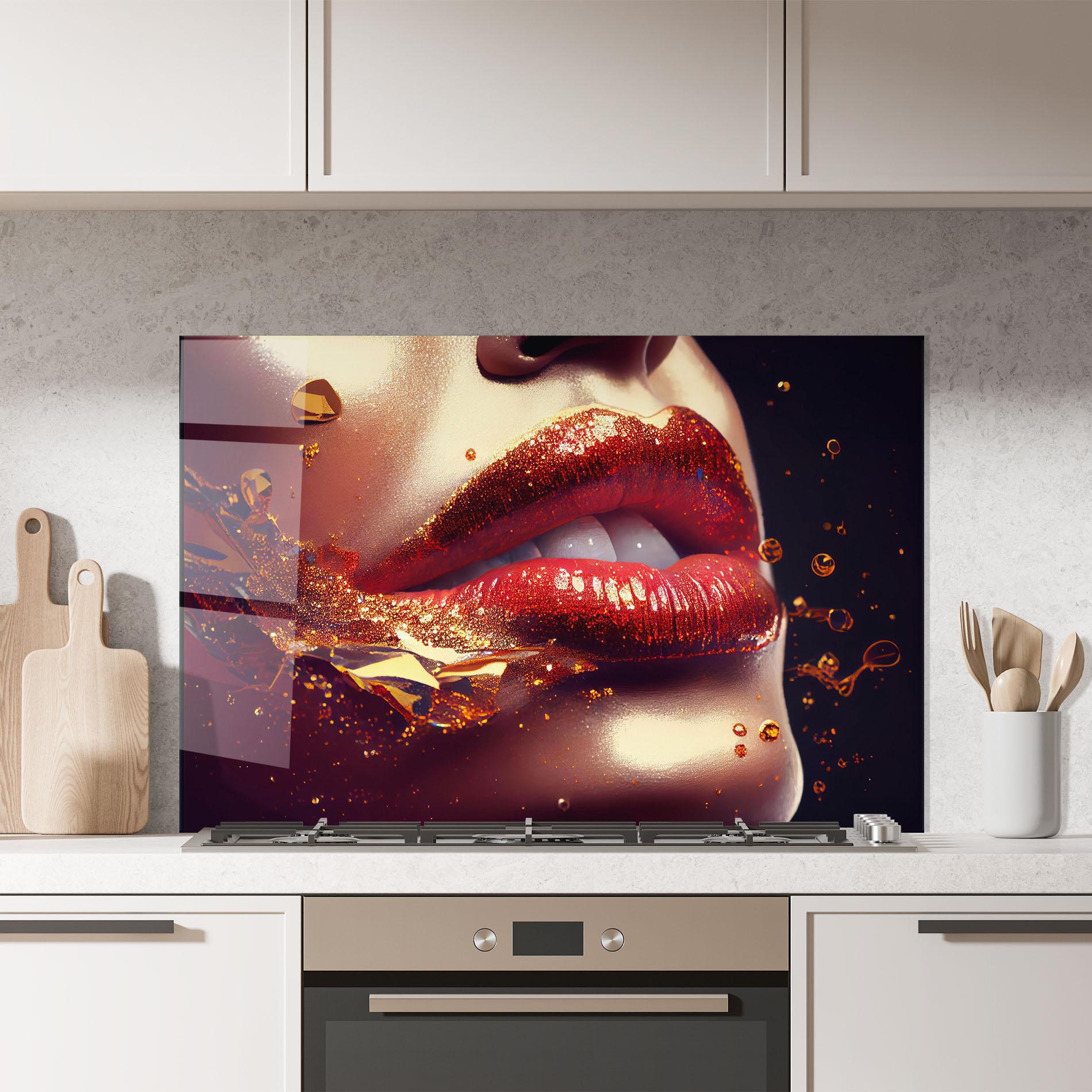 Panel Szklany do Kuchni Gold Glitter Lips mockup 7