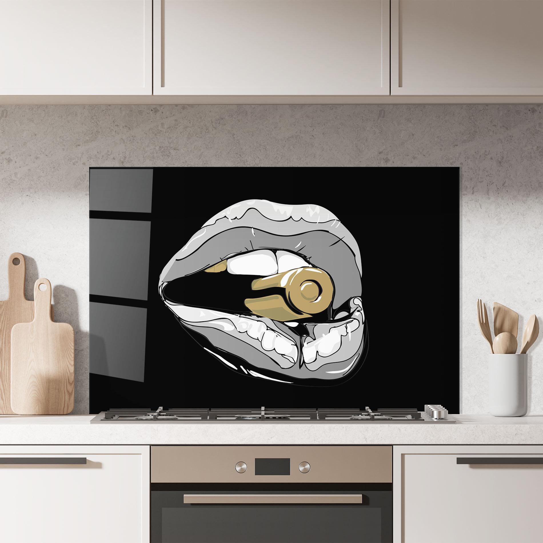 Panel Szklany do Kuchni Grey Bullet Lips mockup 7