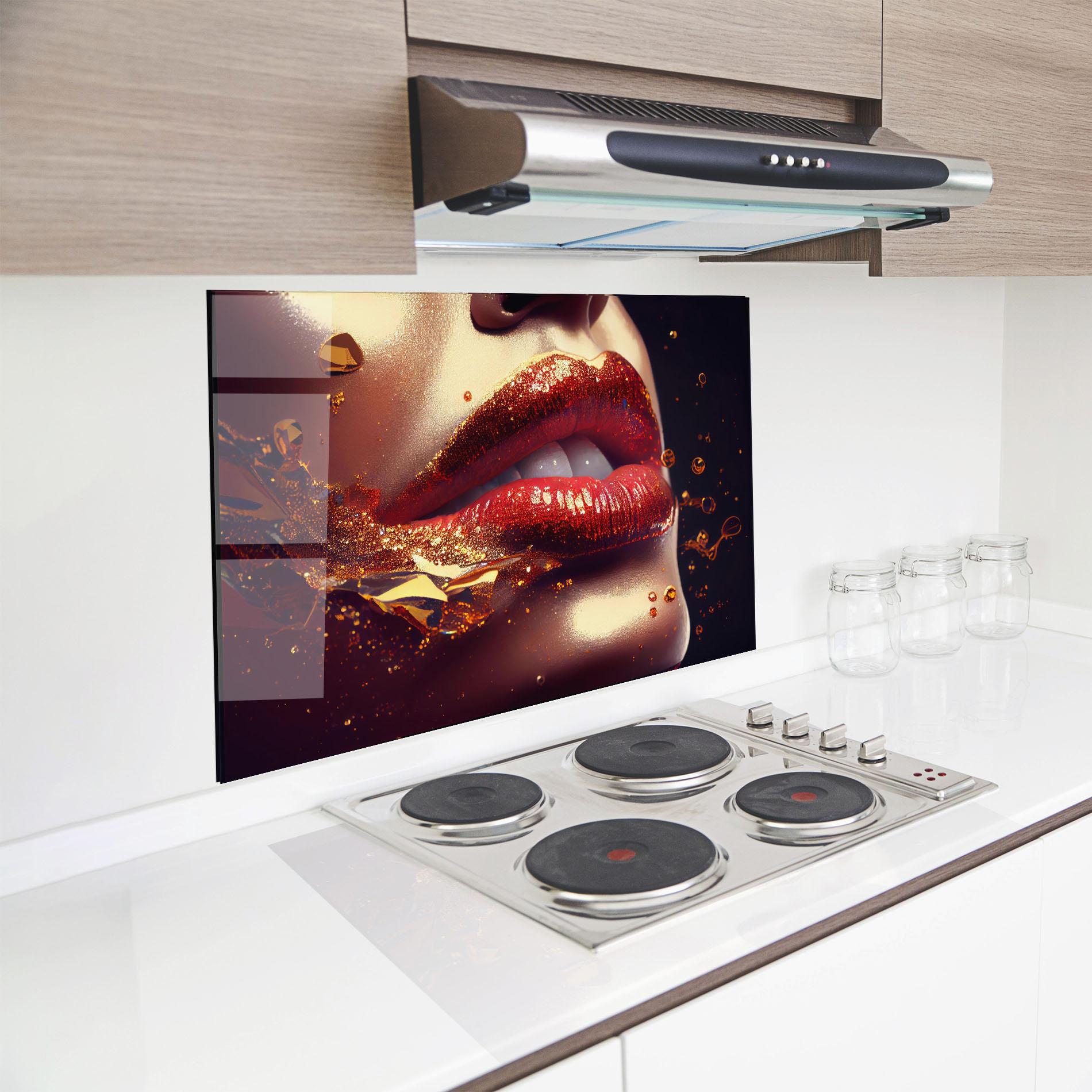 Panel Szklany do Kuchni Gold Glitter Lips mockup 8