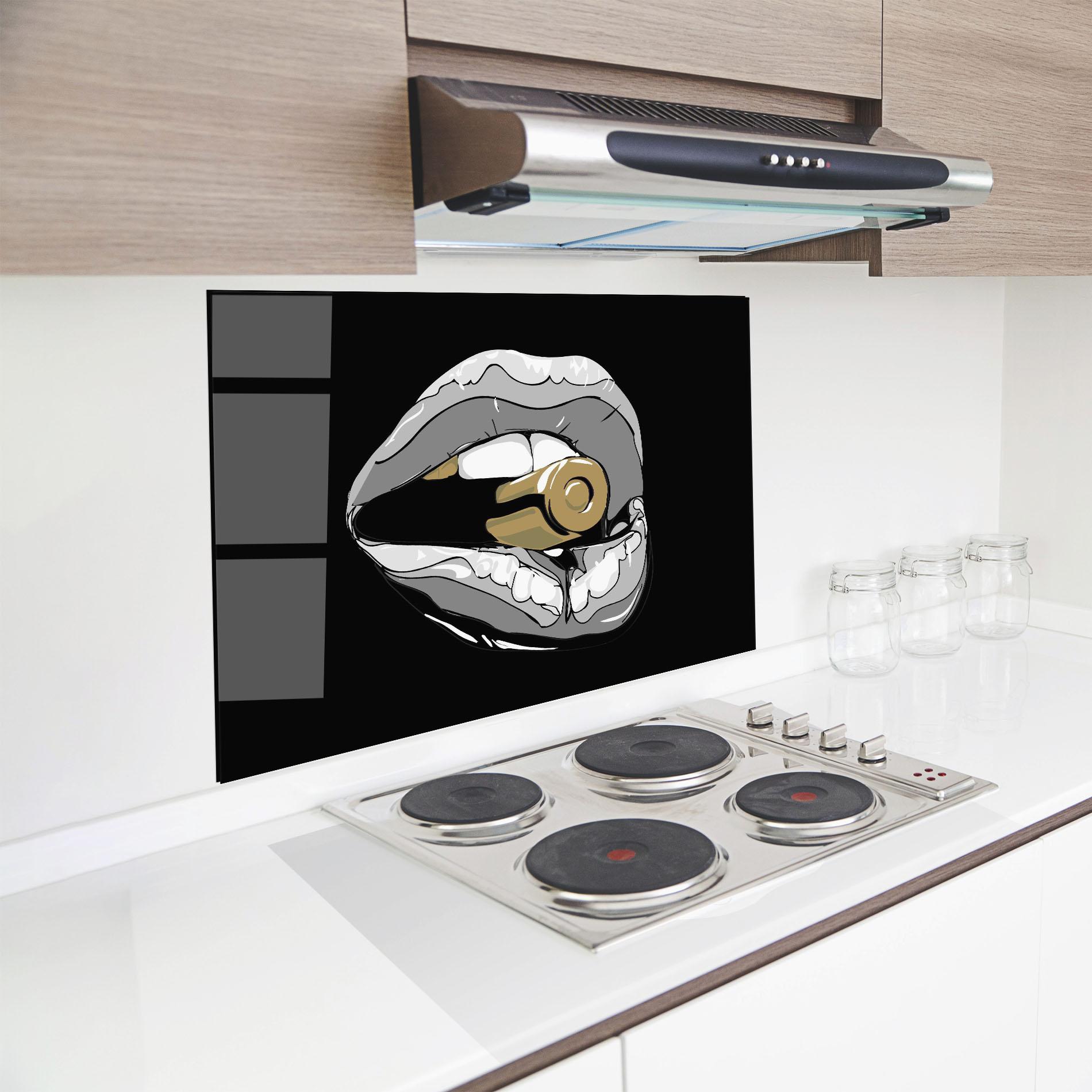 Panel Szklany do Kuchni Grey Bullet Lips mockup 8