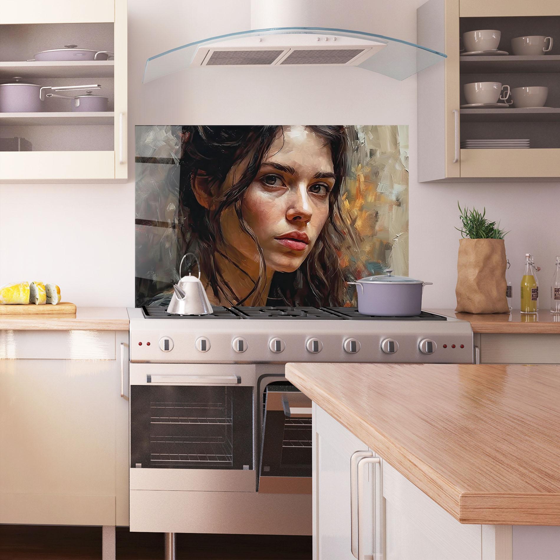 Panel Szklany do Kuchni Closeup Impasto Portrait mockup 1