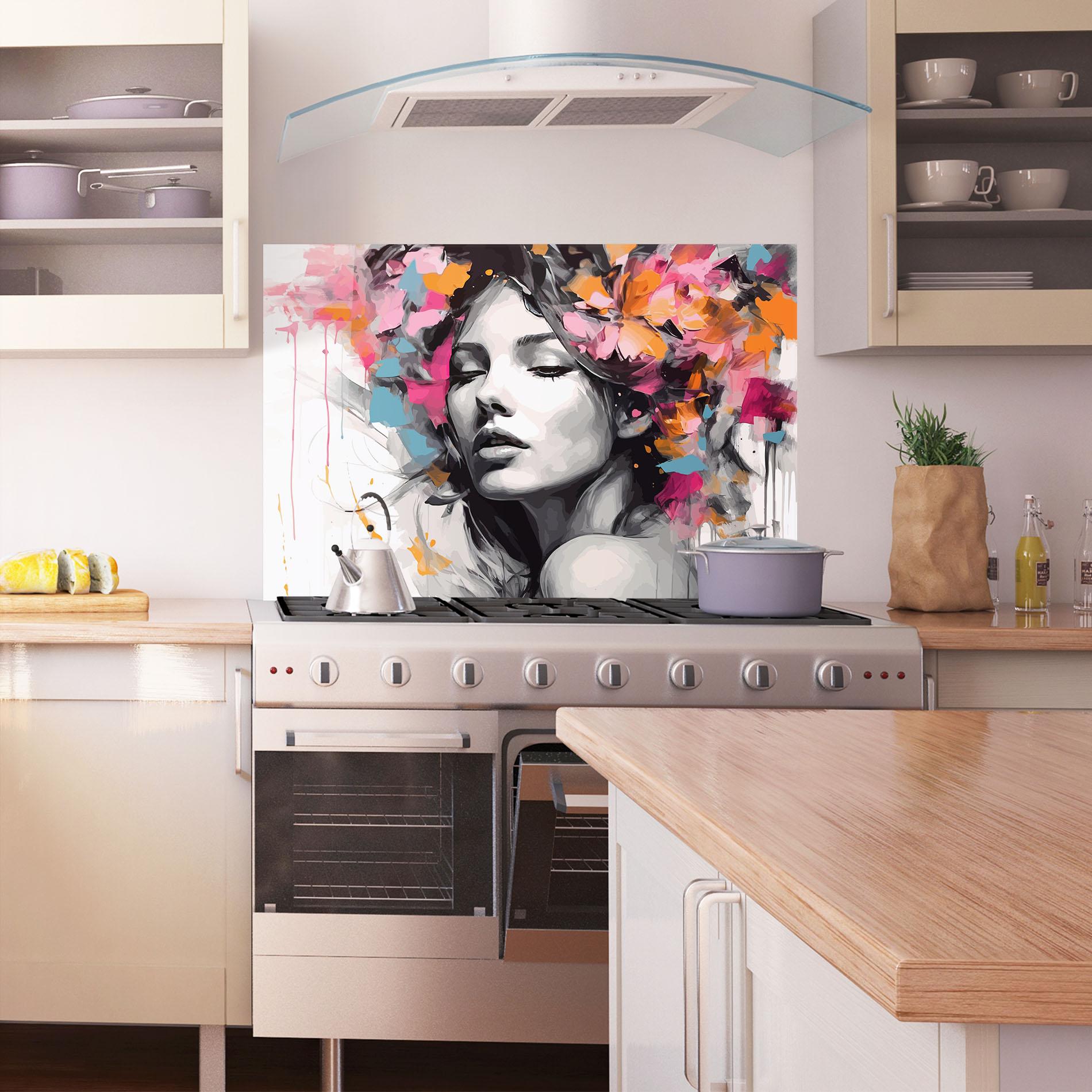 Panel Szklany do Kuchni Colorful Flower Portrait mockup 1