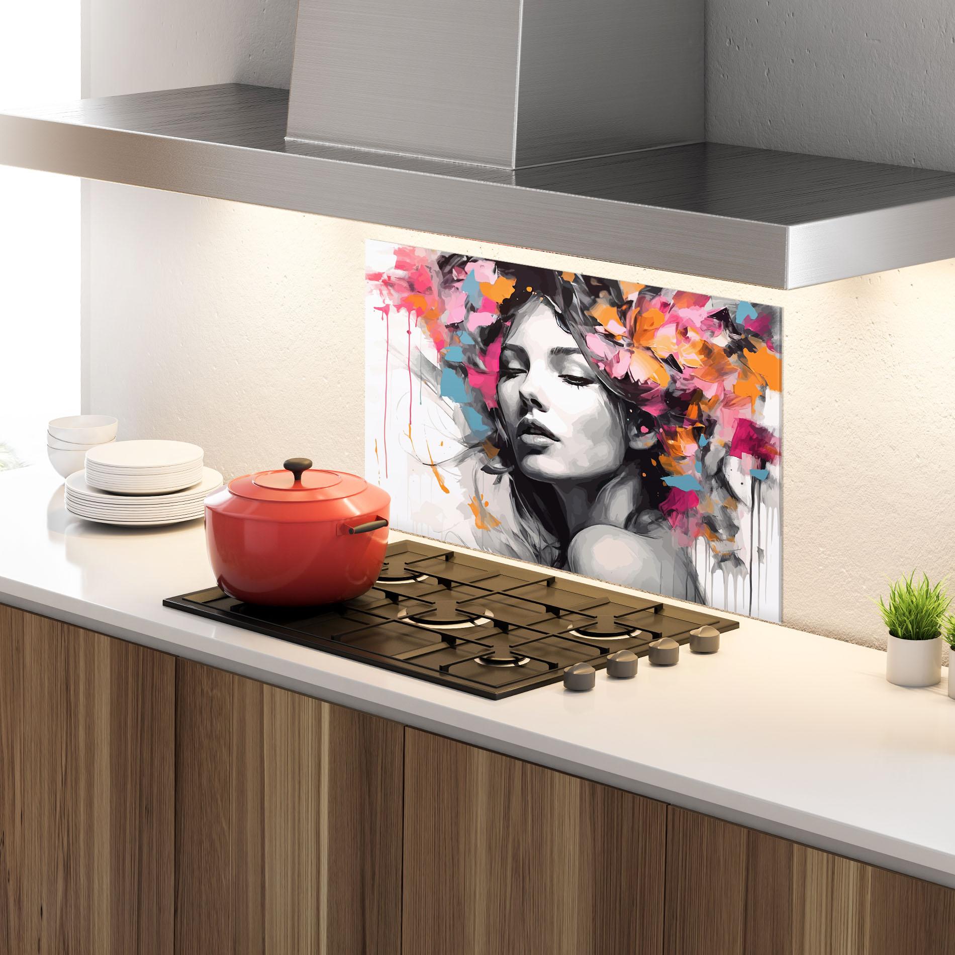 Panel Szklany do Kuchni Colorful Flower Portrait mockup 4