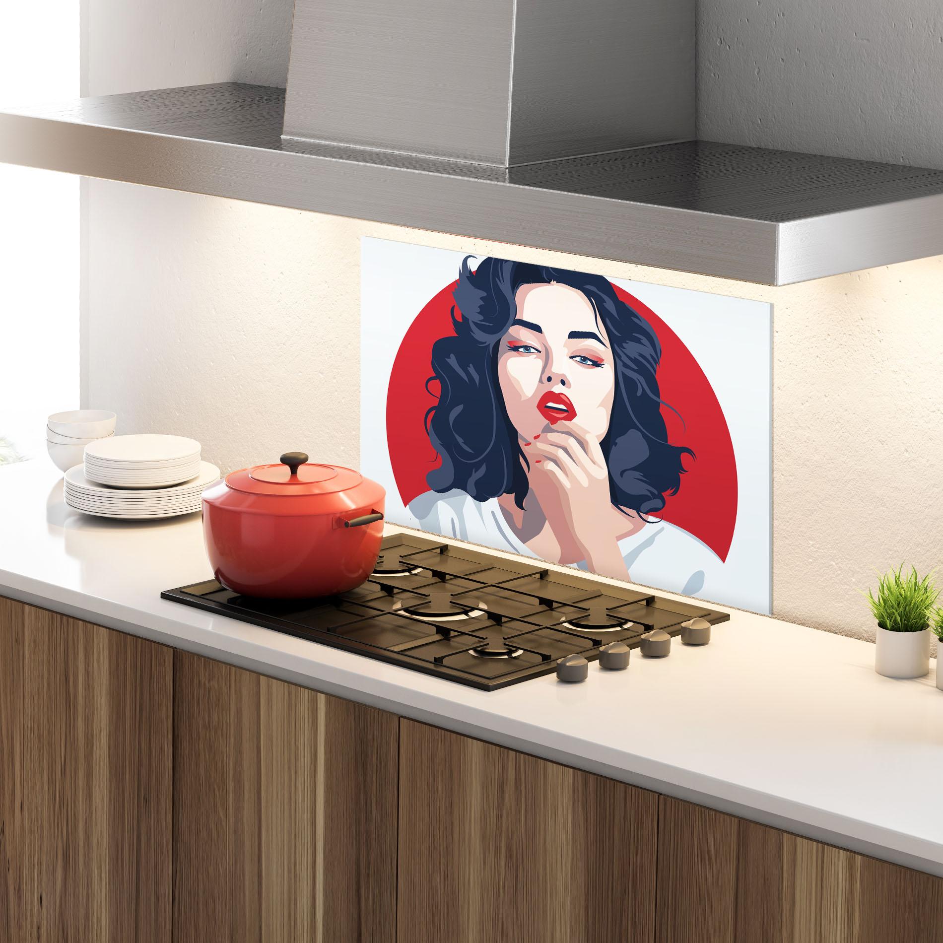 Panel Szklany do Kuchni Red Lips Portrait mockup 4