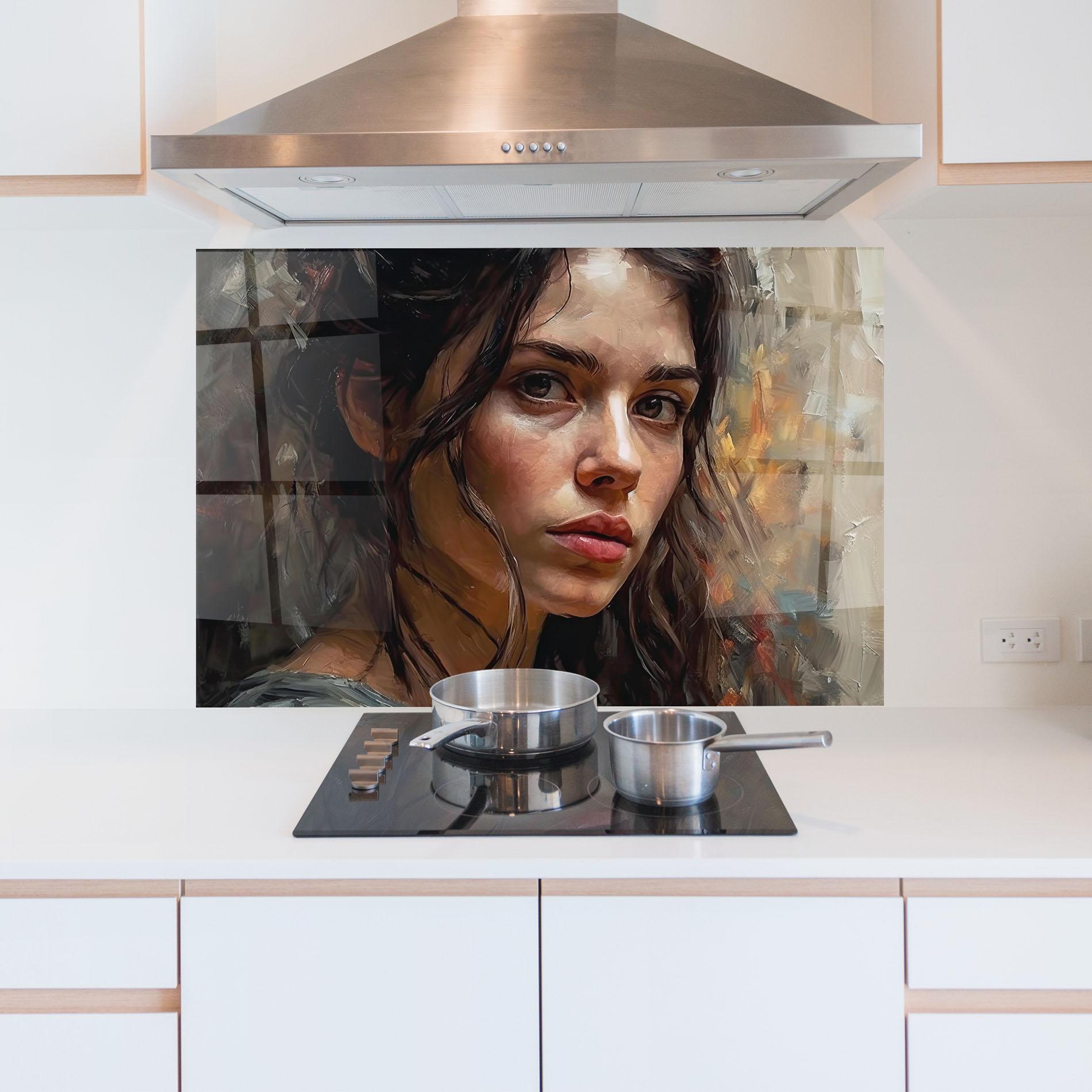 Panel Szklany do Kuchni Closeup Impasto Portrait mockup 5