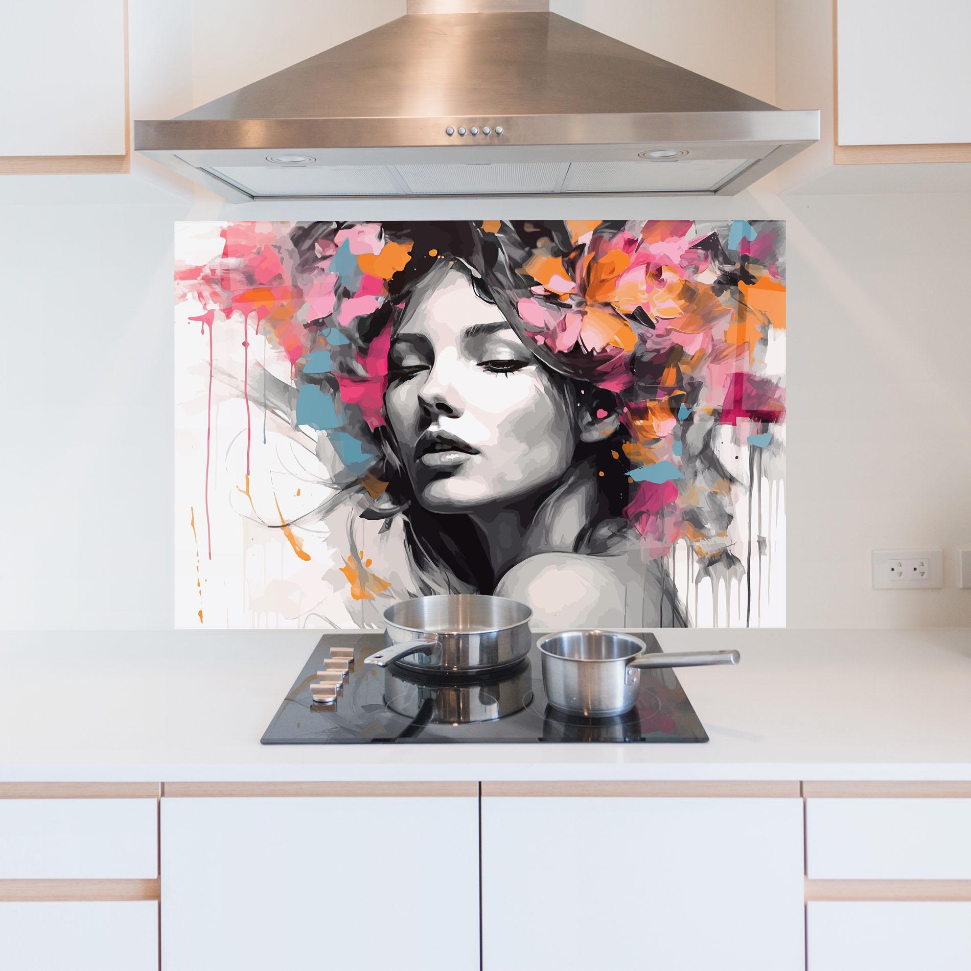 Panel Szklany do Kuchni Colorful Flower Portrait mockup 5