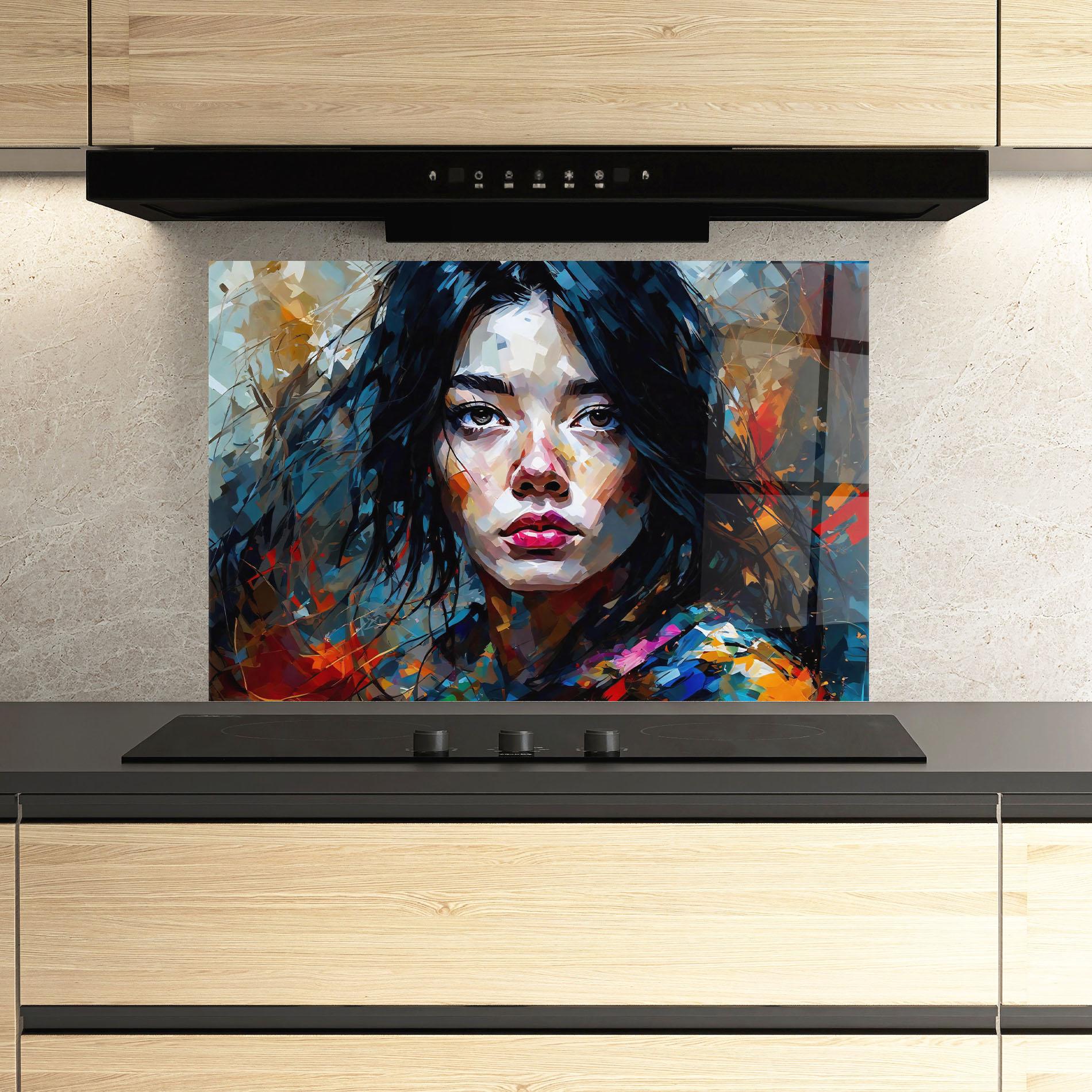 Panel Szklany do Kuchni Artistic Girl Bright Makeup mockup 3