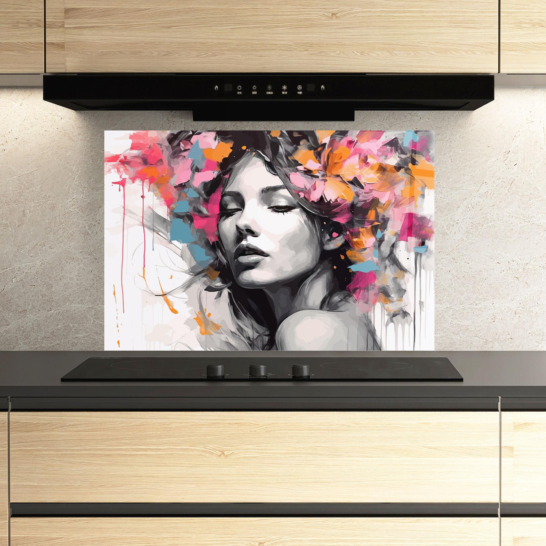 Panel Szklany do Kuchni Colorful Flower Portrait mockup 3