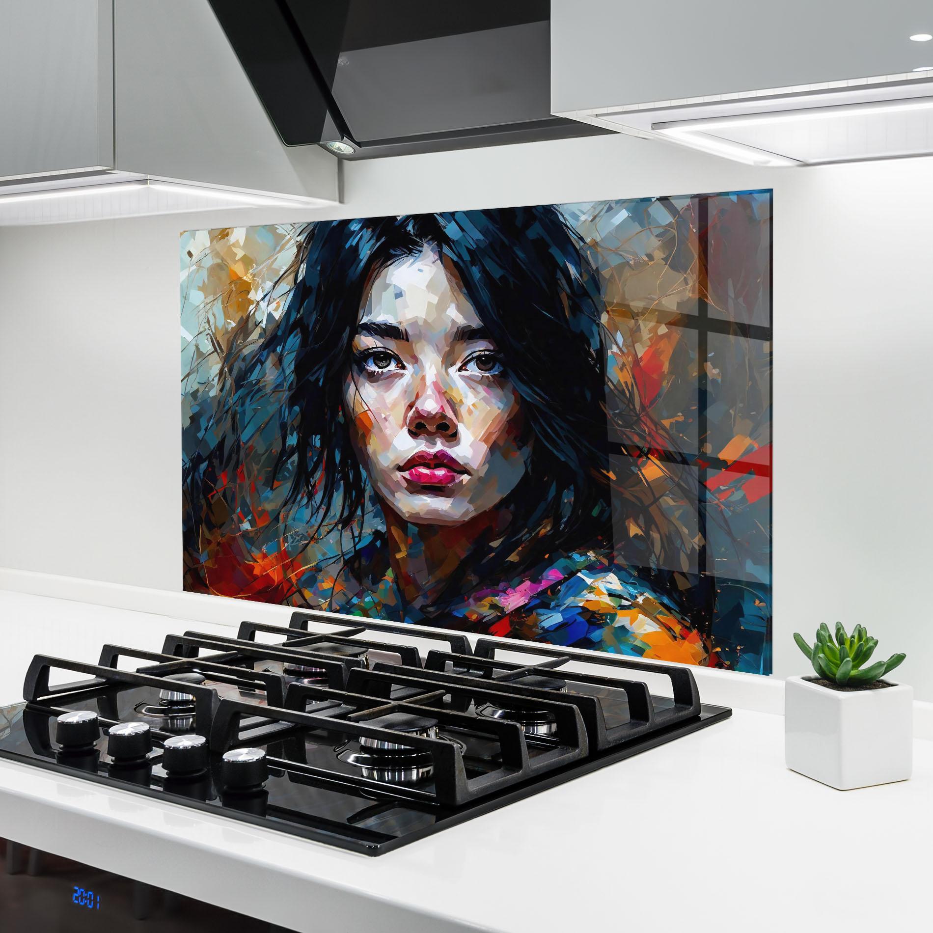 Panel Szklany do Kuchni Artistic Girl Bright Makeup mockup 6