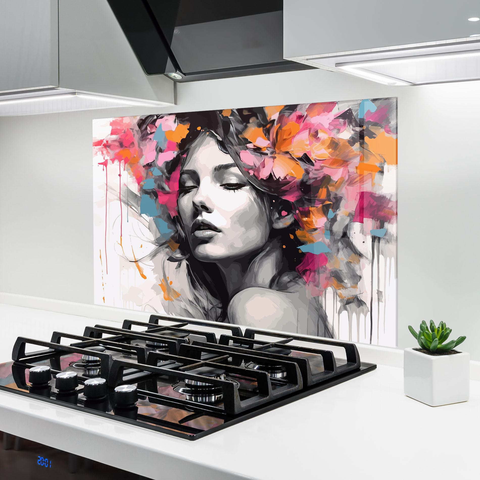 Panel Szklany do Kuchni Colorful Flower Portrait mockup 6