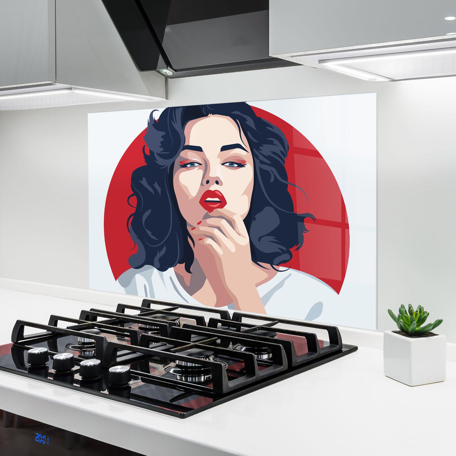 Panel Szklany do Kuchni Red Lips Portrait mockup 6