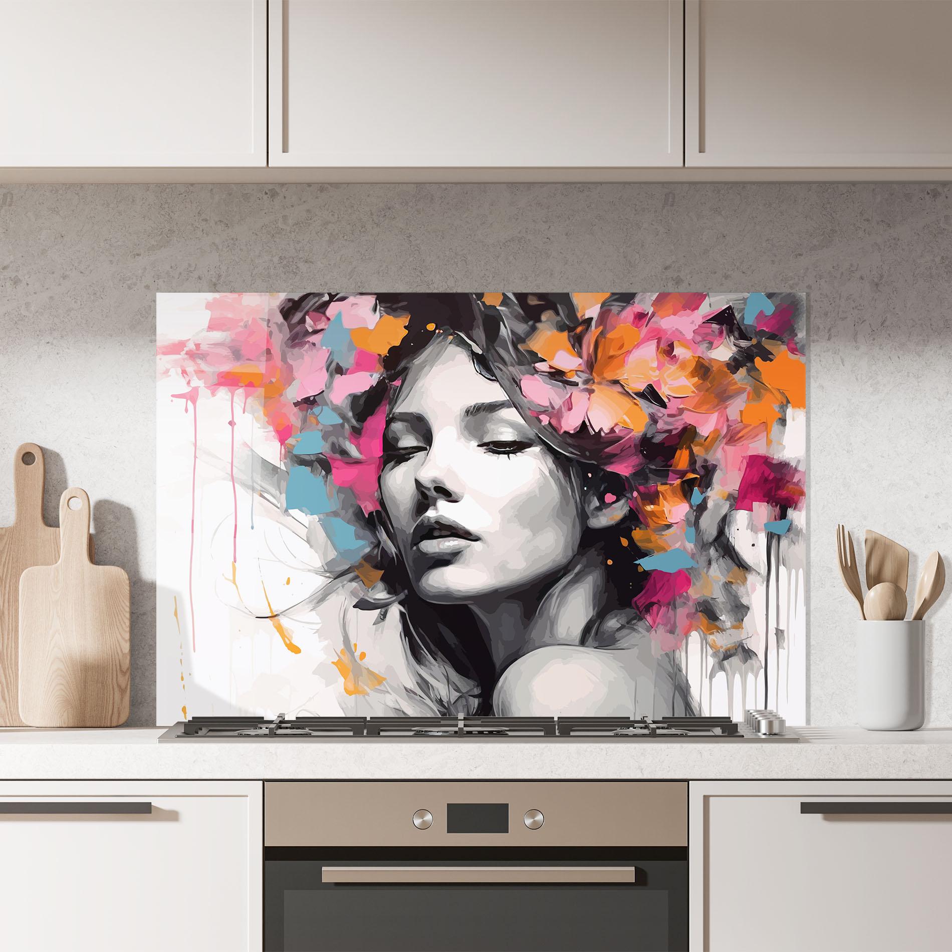 Panel Szklany do Kuchni Colorful Flower Portrait mockup 7