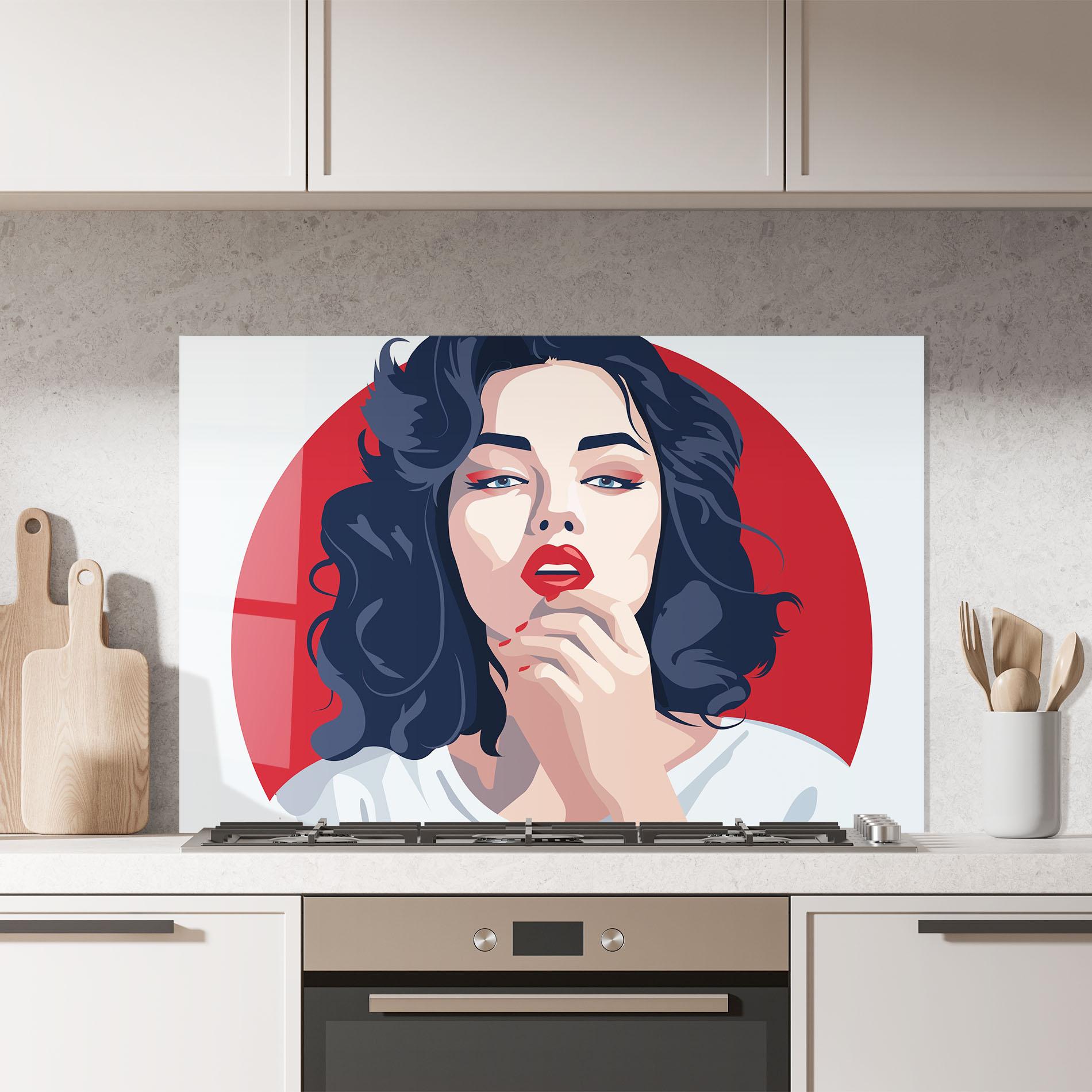 Panel Szklany do Kuchni Red Lips Portrait mockup 7