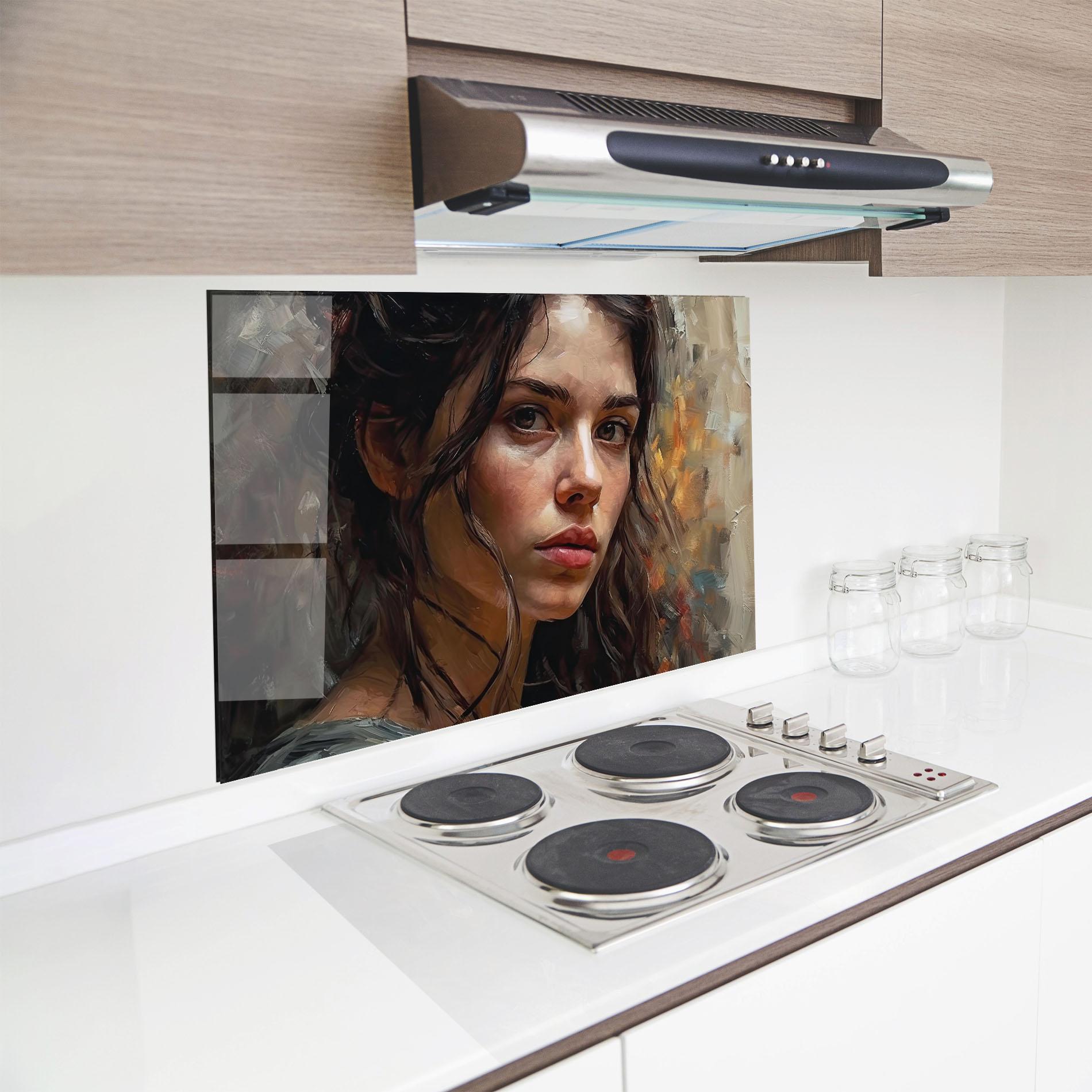 Panel Szklany do Kuchni Closeup Impasto Portrait mockup 8